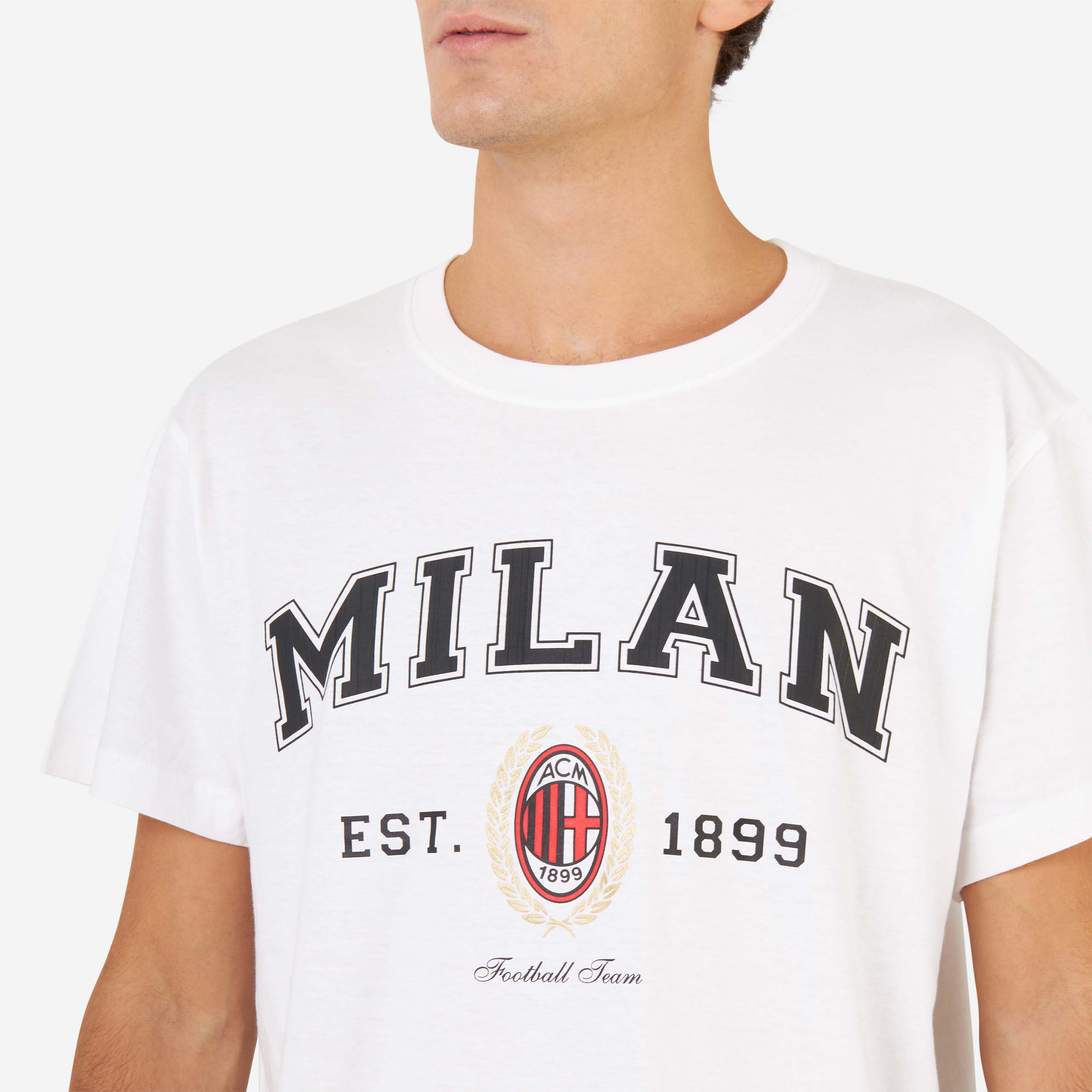 AC Milan College T-Shirt Bianca M Cotone Manica Corta