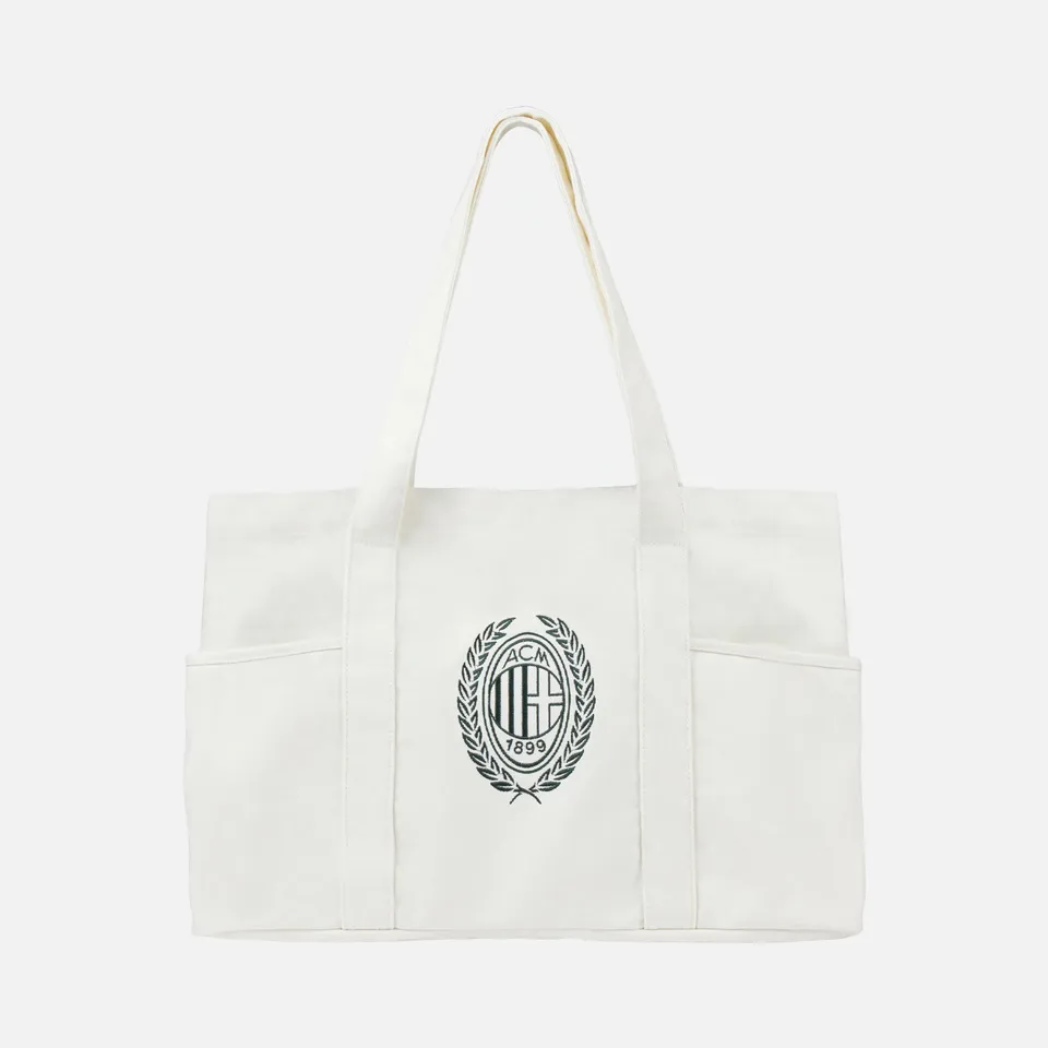 AC Milan Sunday Stadium borsa tote cotone bianca manici tasche