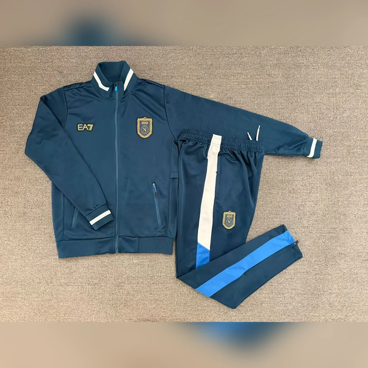 Napoli EA7 2026/27 tuta blu petrolio full zip