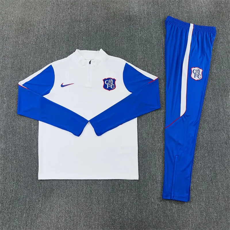 Chelsea 2026/27 Tuta Bianca Half Zip Pantaloni Blu