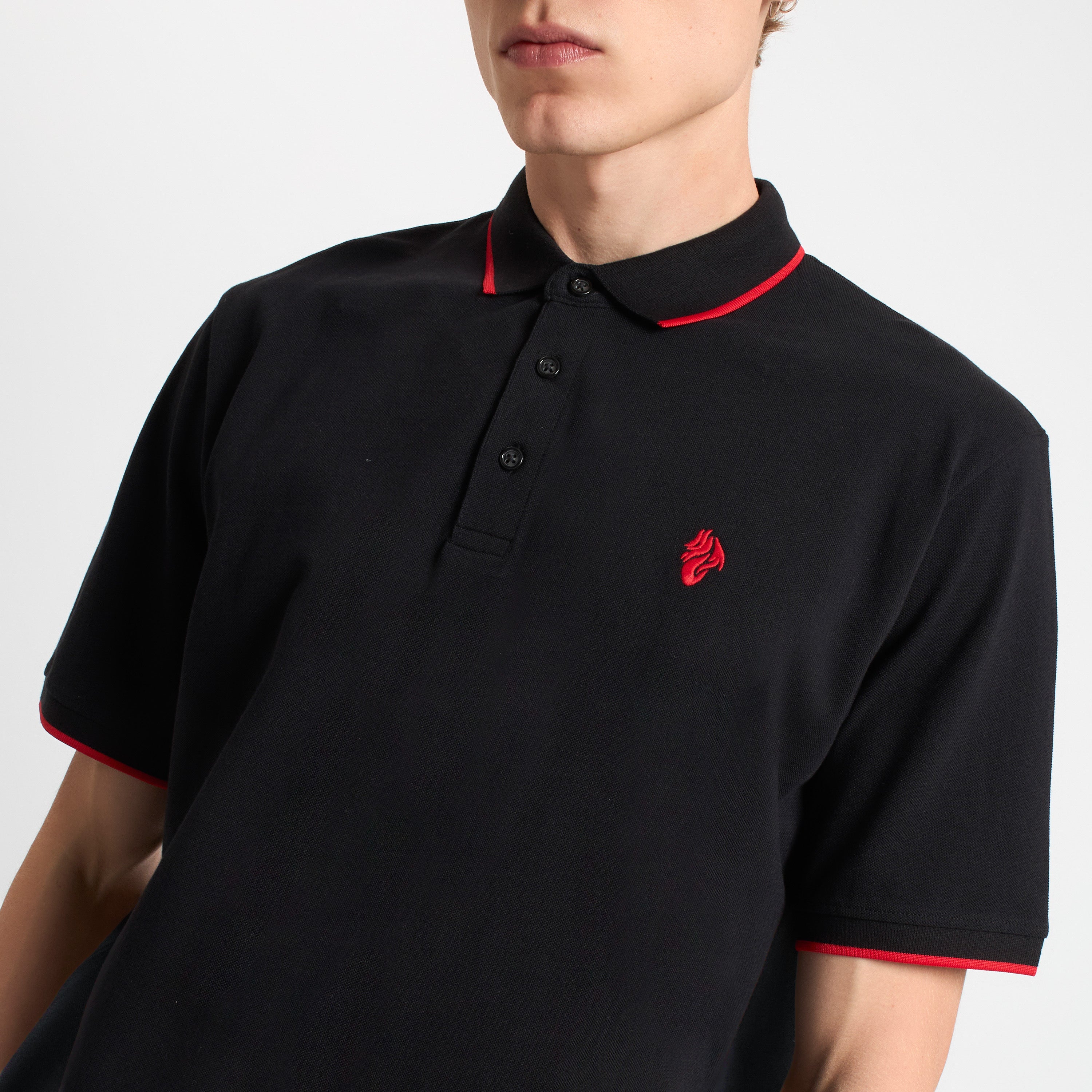 AC Milan Devil Polo Uomo Cotone Ricamo Contrasto Nera