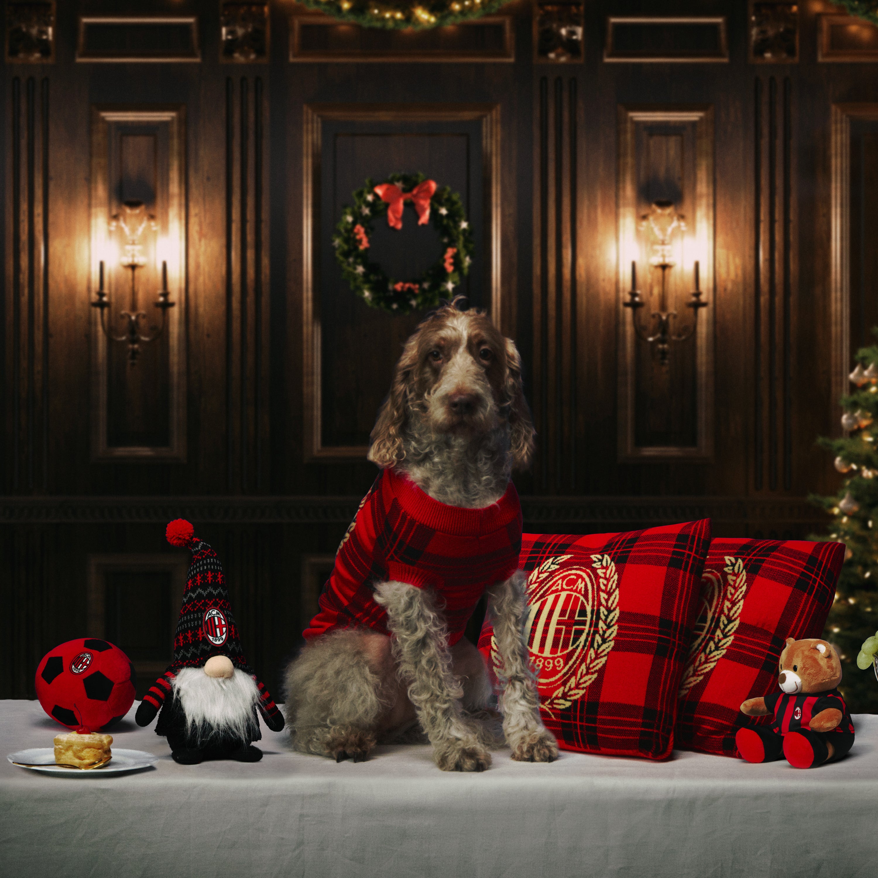 AC Milan Christmas Dog Jumper maglione cane rosso tartan S-L