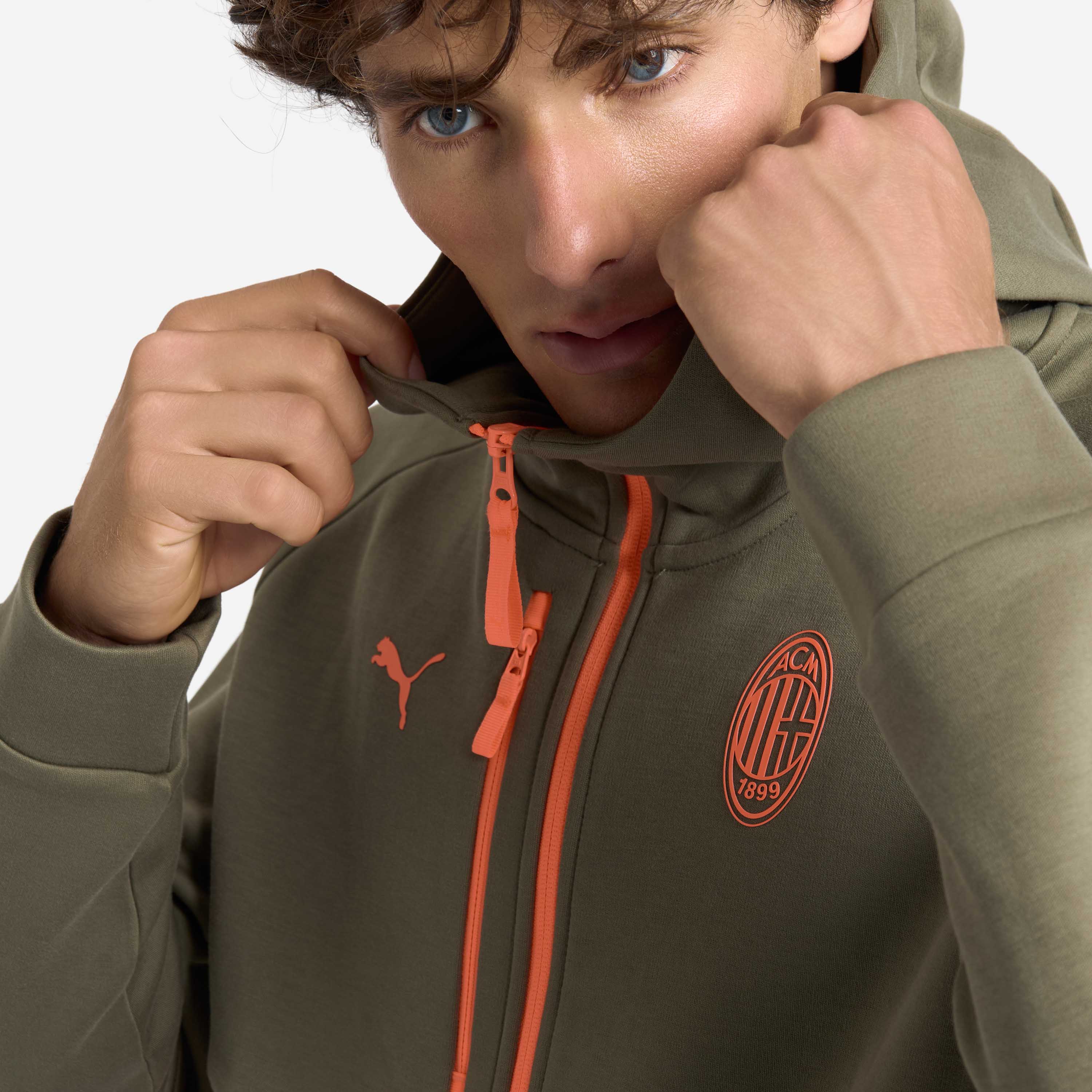 AC Milan Pumatech Giacca Verde Zip Cappuccio Uomo