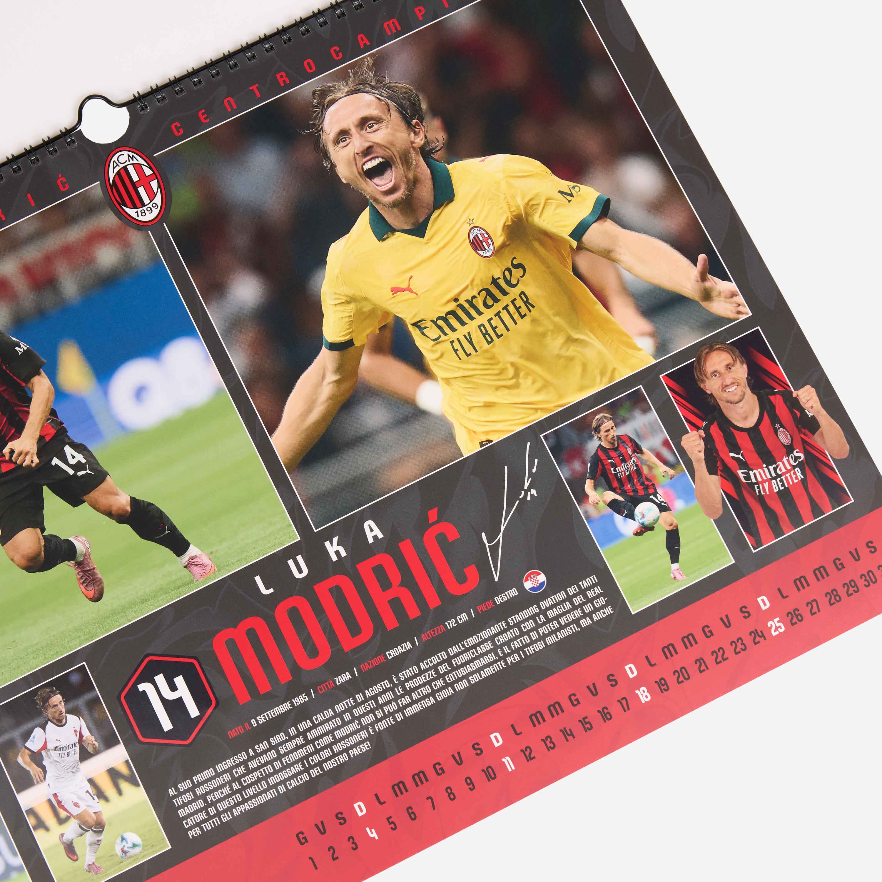 AC Milan Souvenir calendario 2026 parete orizzontale