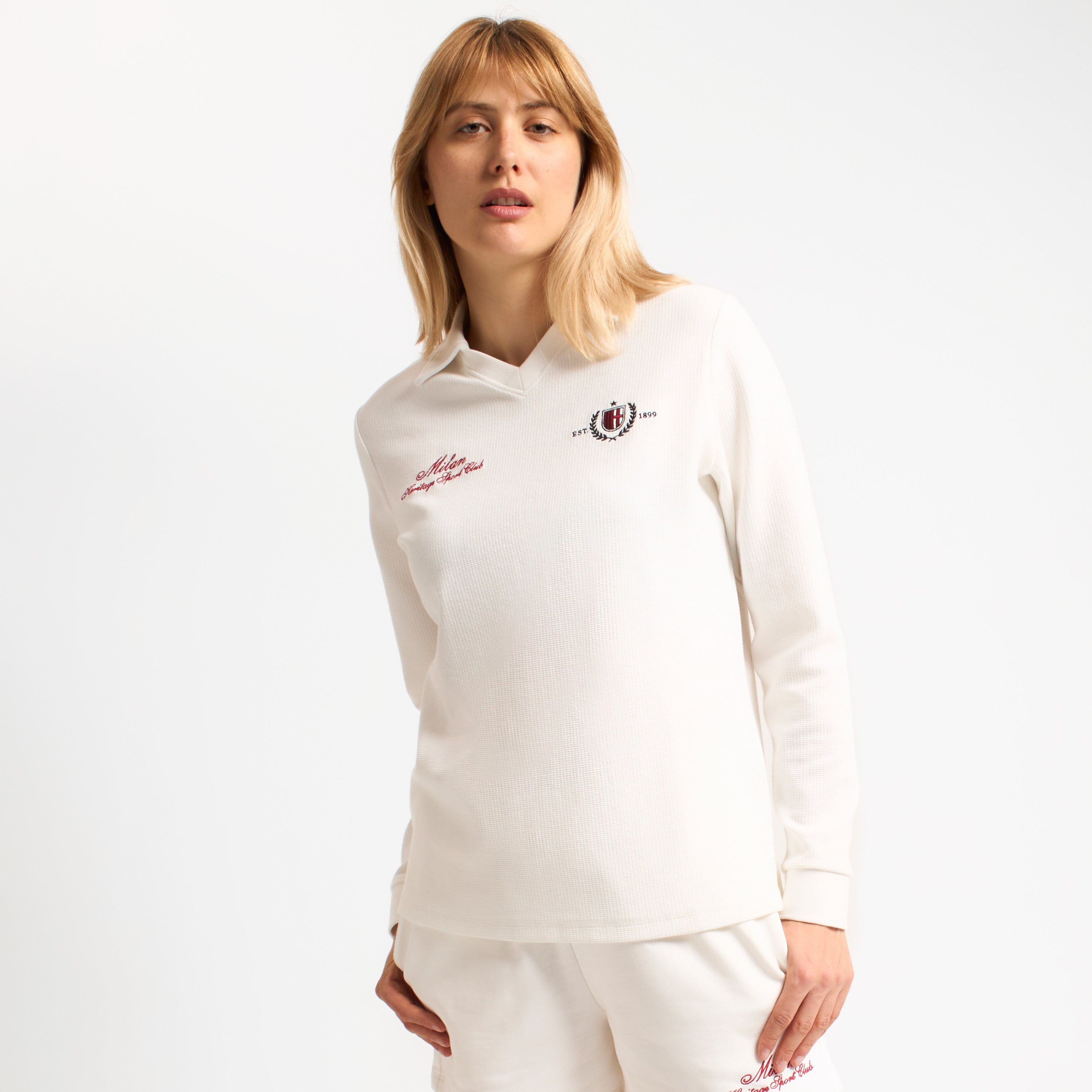 AC Milan Polo Milan Donna Manica Lunga Bianca Ricamo M
