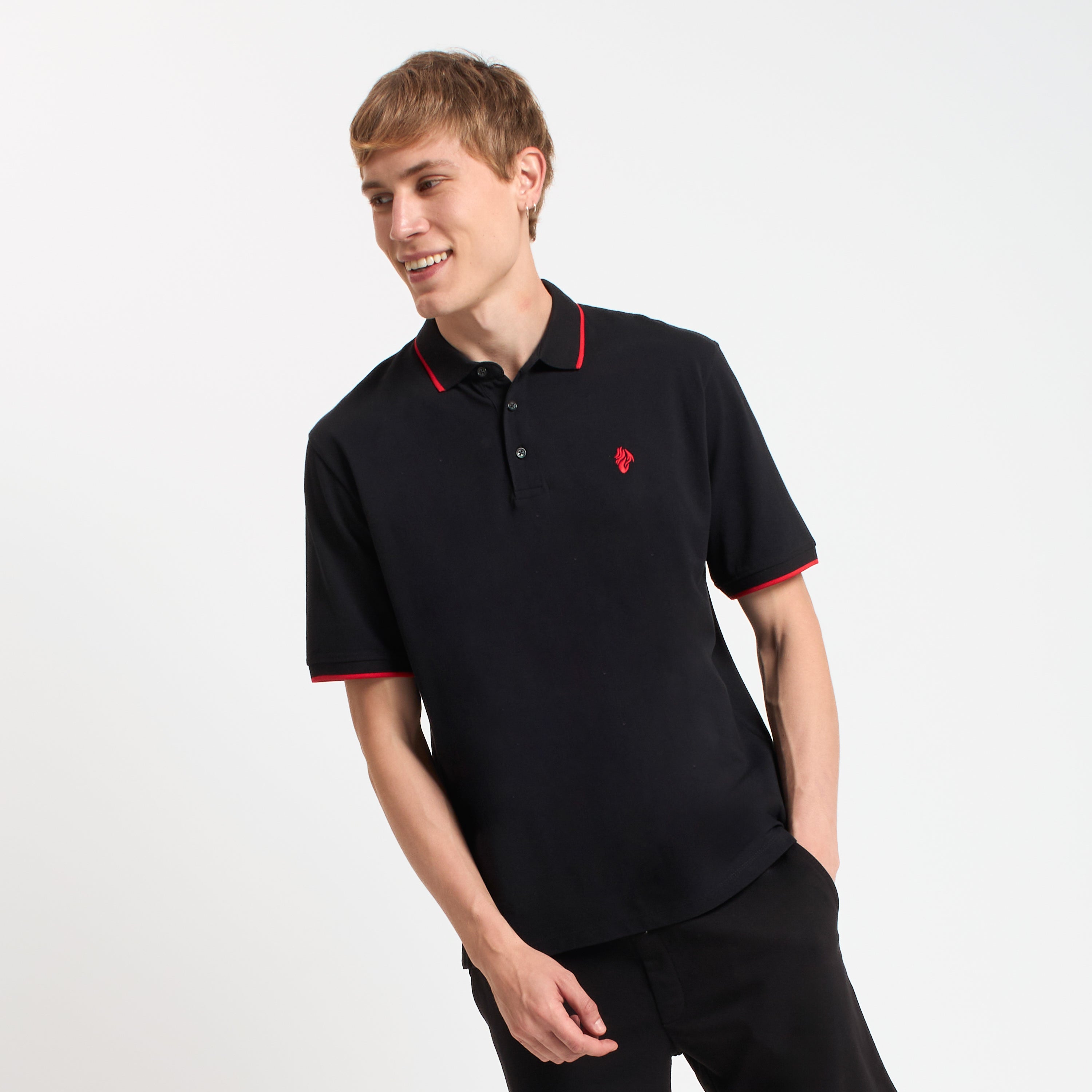 AC Milan Devil Polo Uomo Cotone Ricamo Contrasto Nera