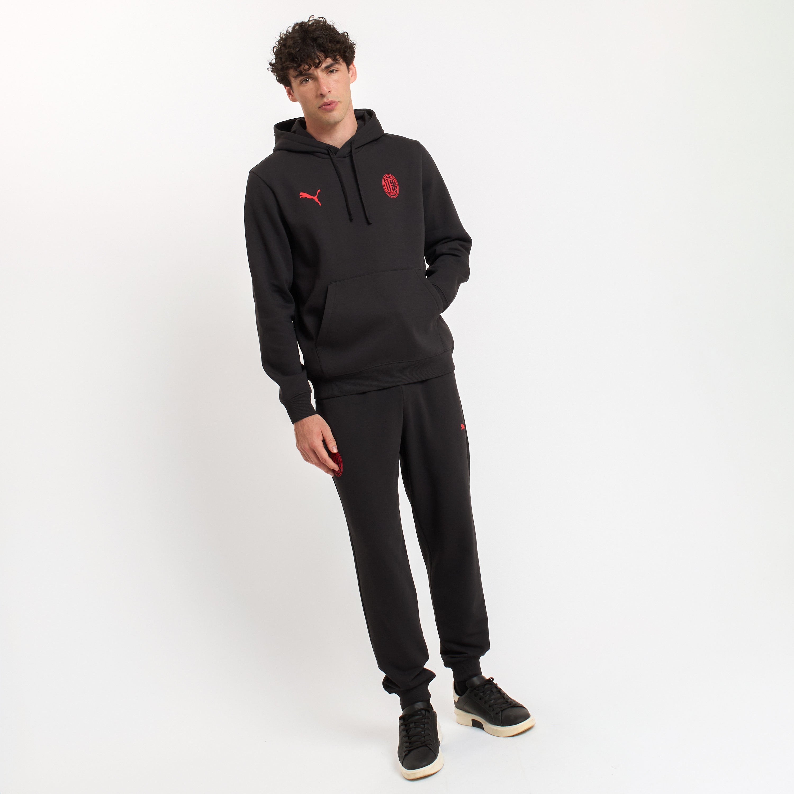AC Milan Essential Felpa con Cappuccio Nera Cotone Taglia M