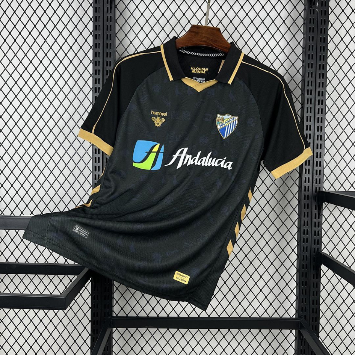Málaga Legado 2025/26 maglia retro nera oro
