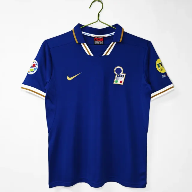 Italia 1996 Retro maglia azzurra polo oro