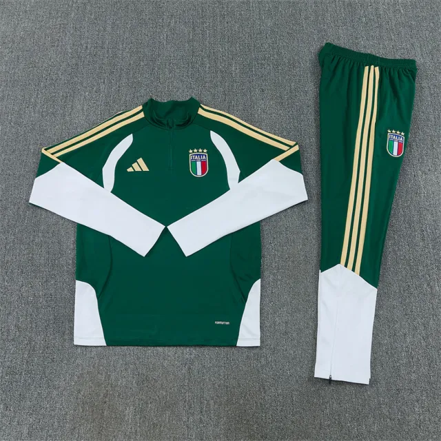 Italia 2026/27 tuta verde mezza zip S-XXL maniche bianche