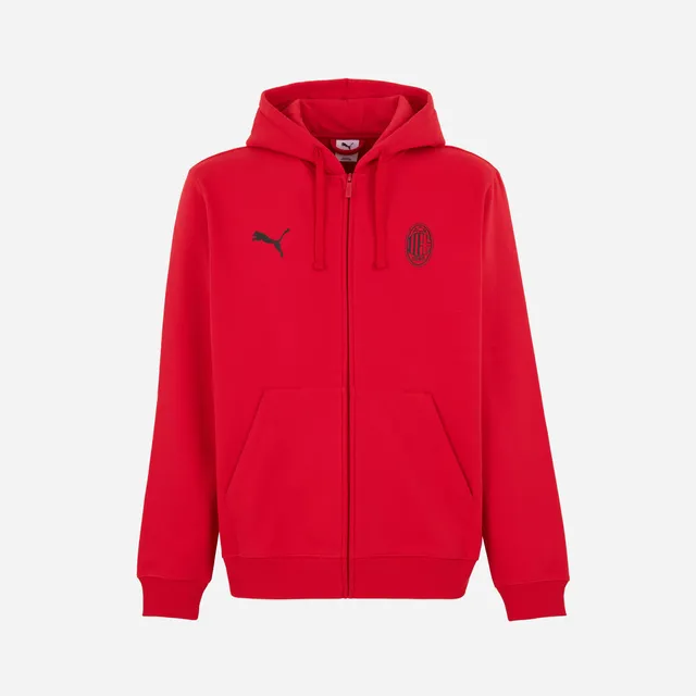 AC Milan Magliette Felpa Rossa Zip con Cappuccio Uomo Essential