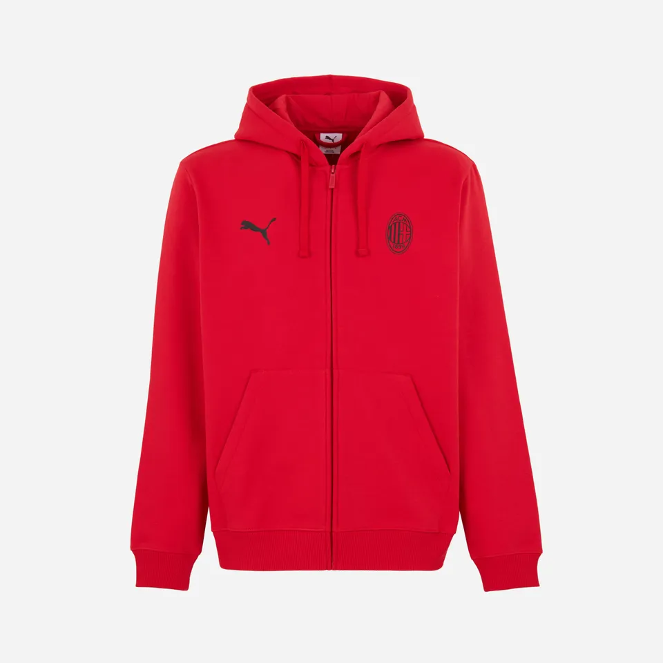 AC Milan Magliette Felpa Rossa Zip con Cappuccio Uomo Essential