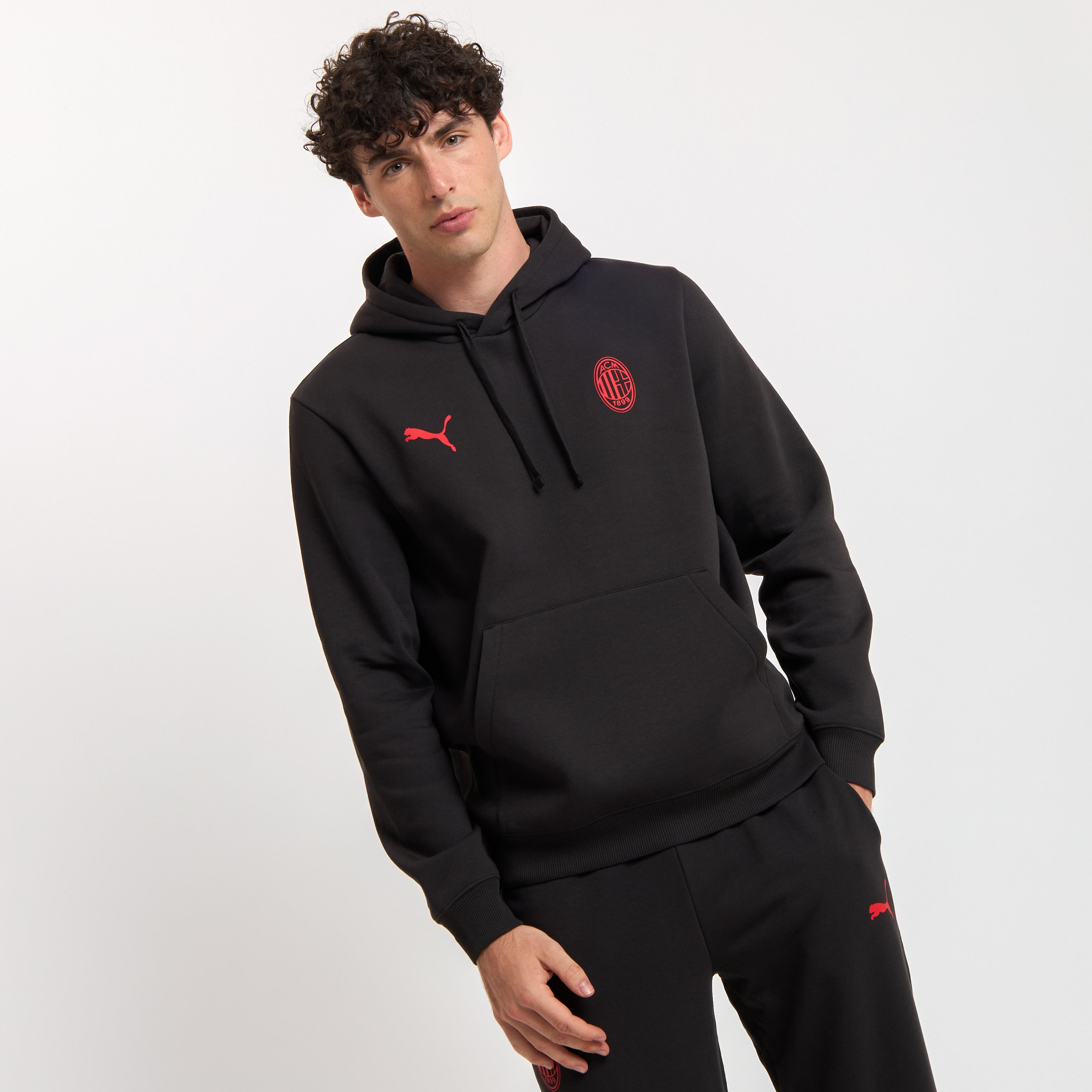 AC Milan Essential Felpa con Cappuccio Nera Cotone Taglia M