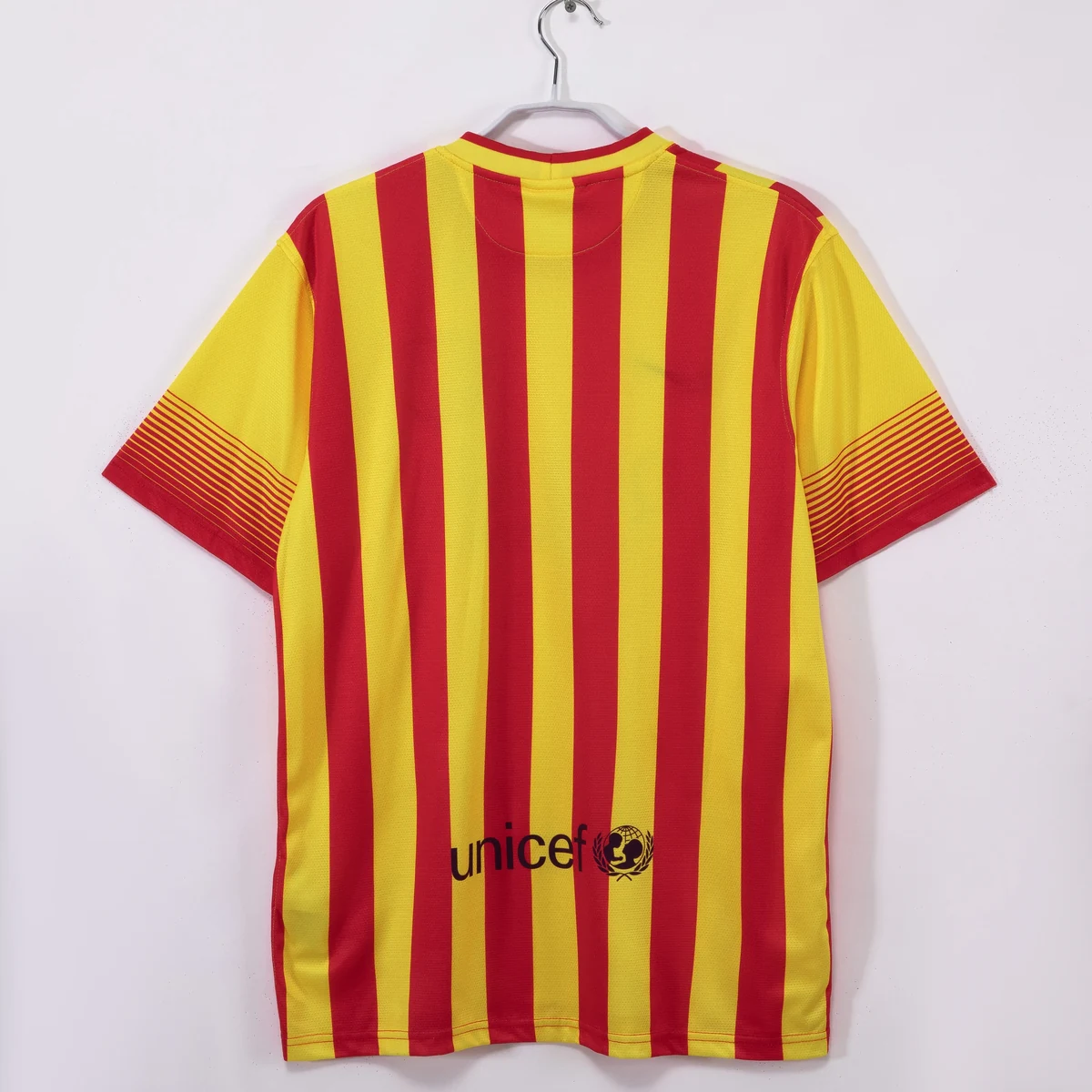 Barcellona 2013/14 seconda maglia retro senyera righe giallorosse