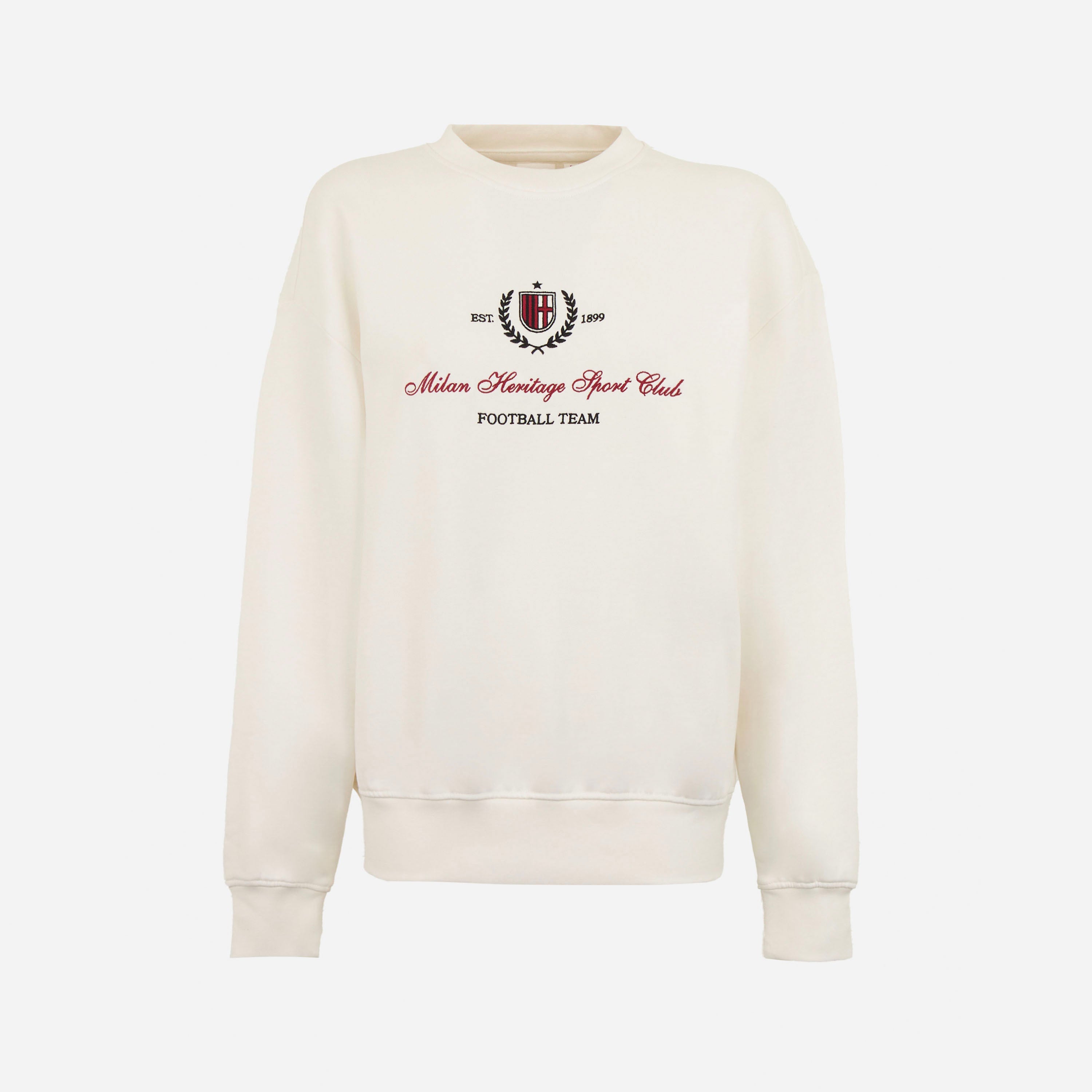 AC Milan Felpa Donna Bianca Girocollo Ricamo Cotone