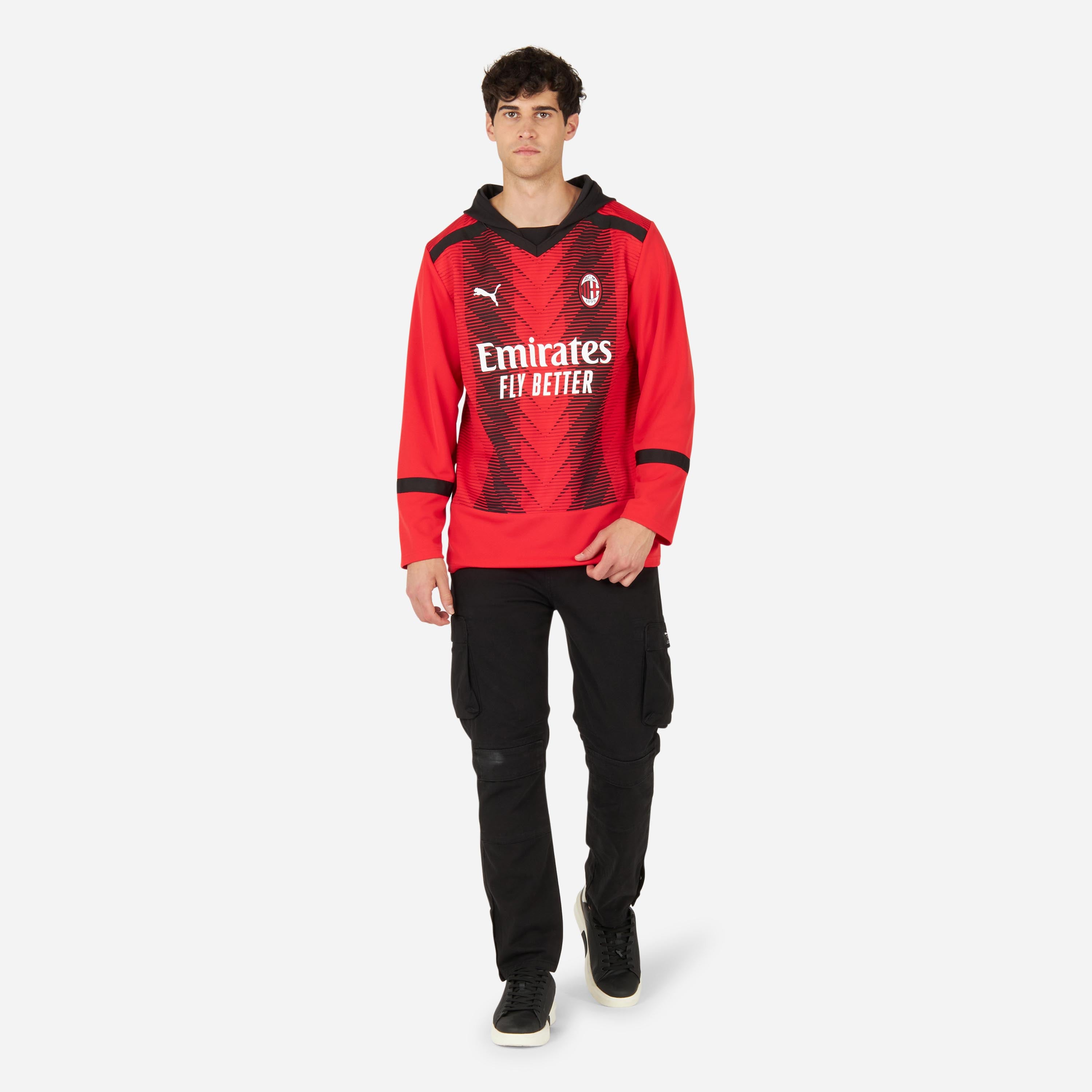AC Milan Felpa Uomo Oversize Cappuccio Manica Lunga Nera