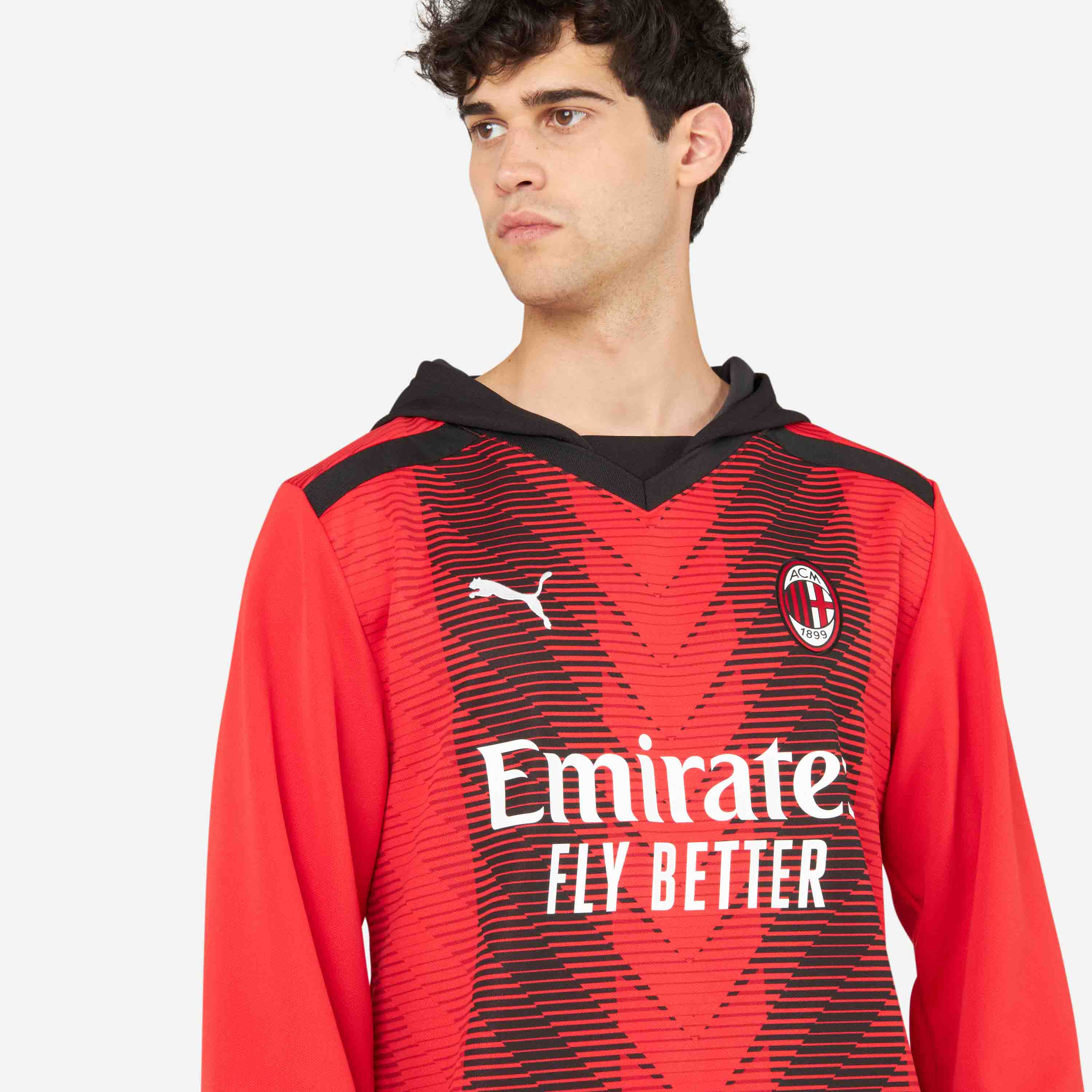AC Milan Felpa Uomo Oversize Cappuccio Manica Lunga Nera