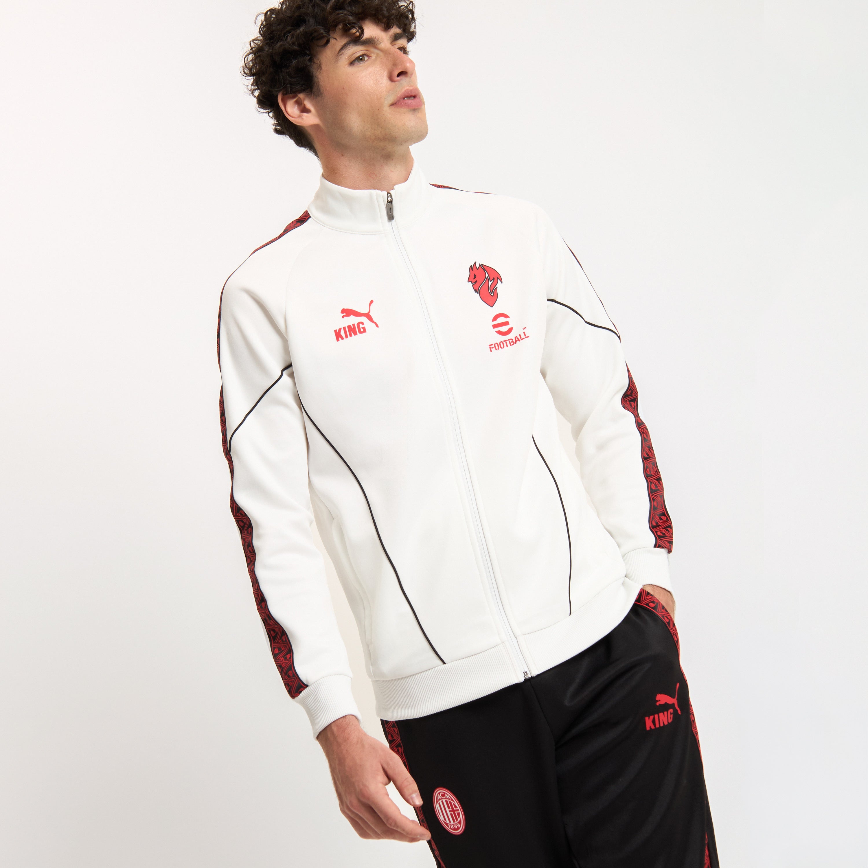 AC Milan King Giacca Uomo Bianca Zip Cotone Taglia Regolare