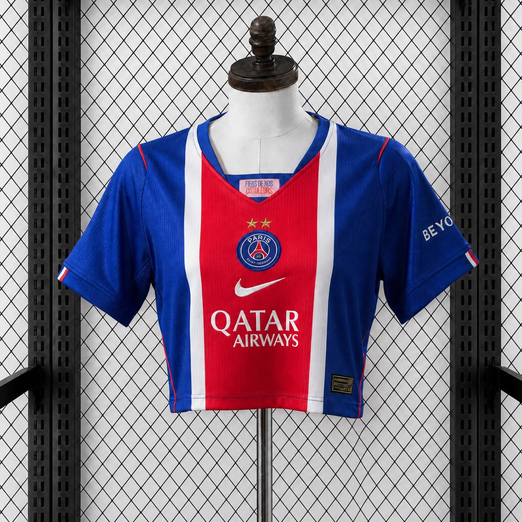 PSG Home 2026/27 maglia donna crop rossa blu