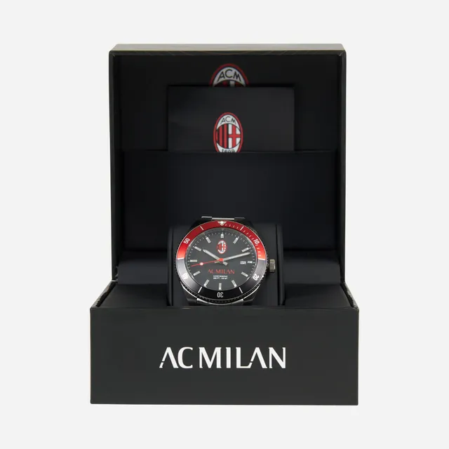 AC Milan Orologio in Acciaio Quadrante Nero Logo Ufficiale