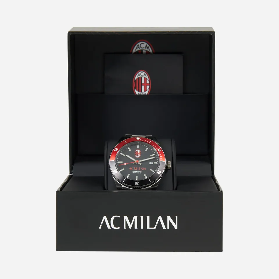 AC Milan Orologio in Acciaio Quadrante Nero Logo Ufficiale