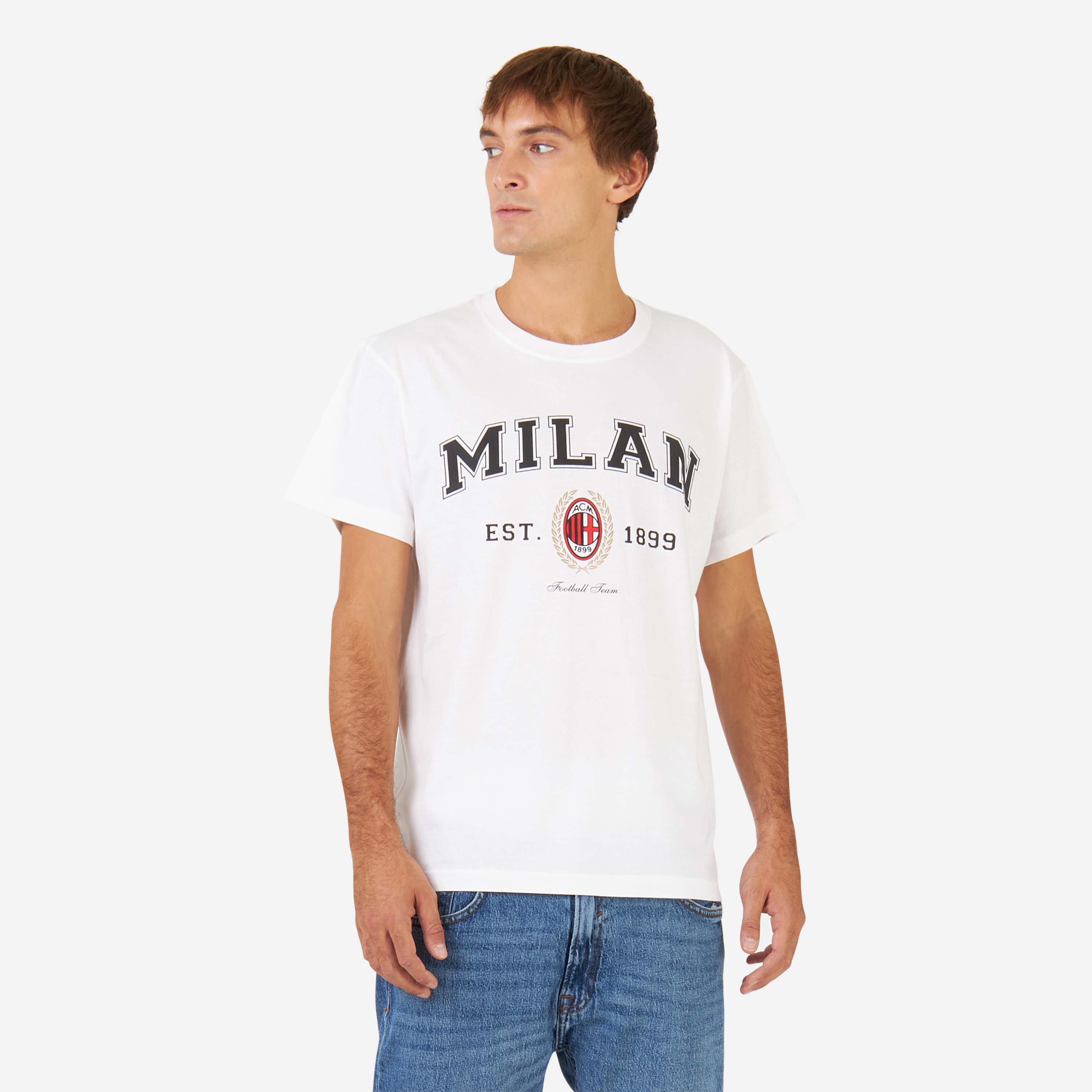 AC Milan College T-Shirt Bianca M Cotone Manica Corta