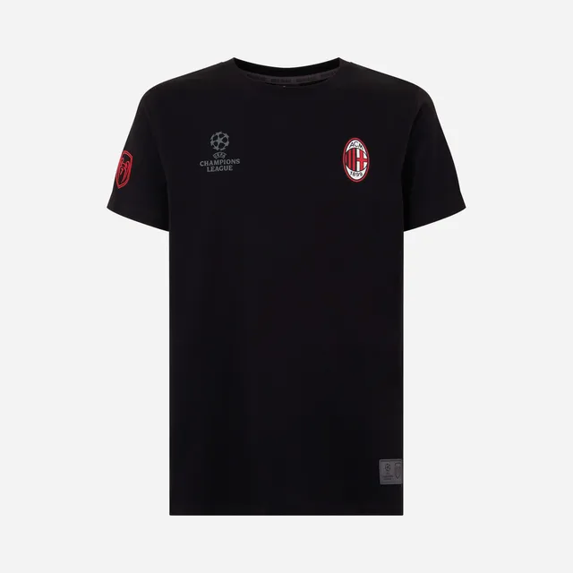 AC Milan Champions League T-Shirt Nera Logo Uomo Cotone