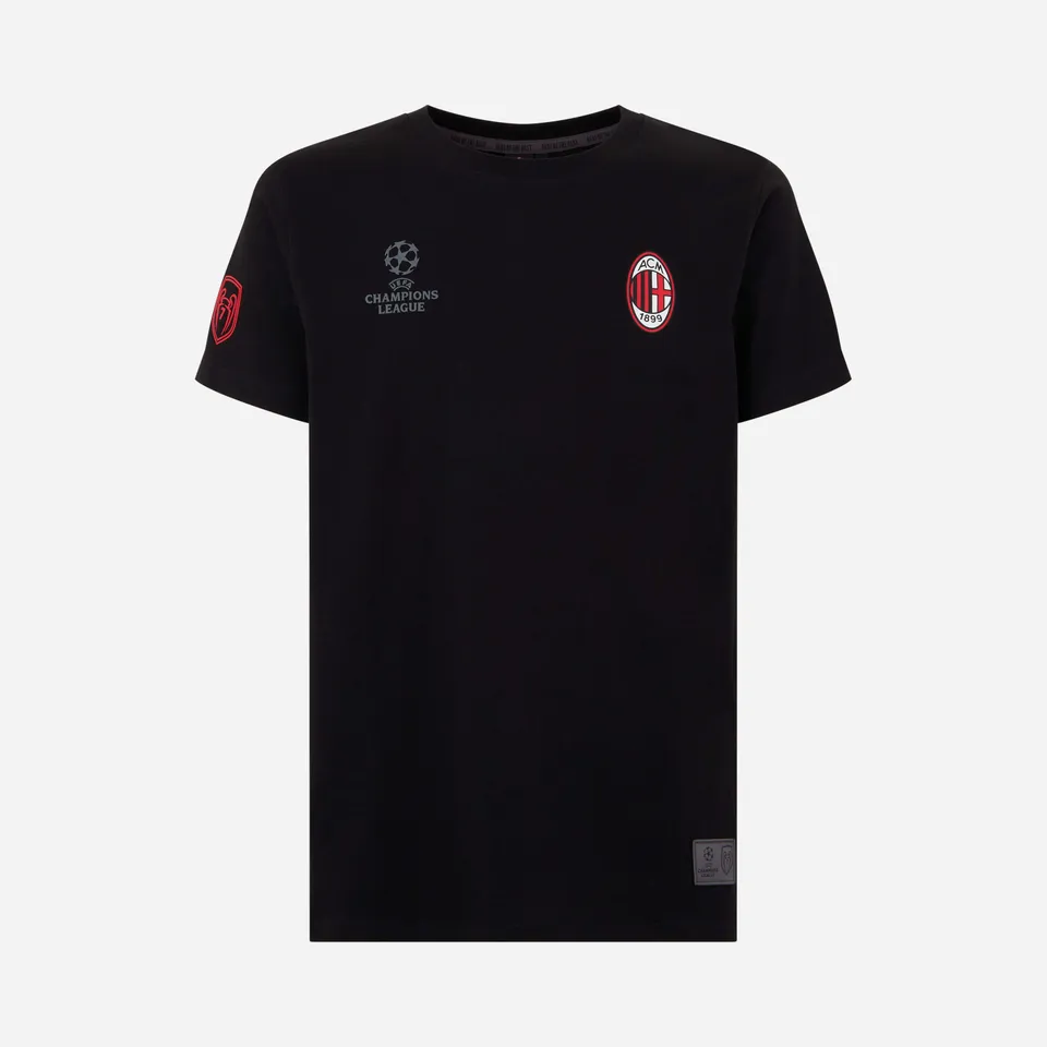 AC Milan Champions League T-Shirt Nera Logo Uomo Cotone