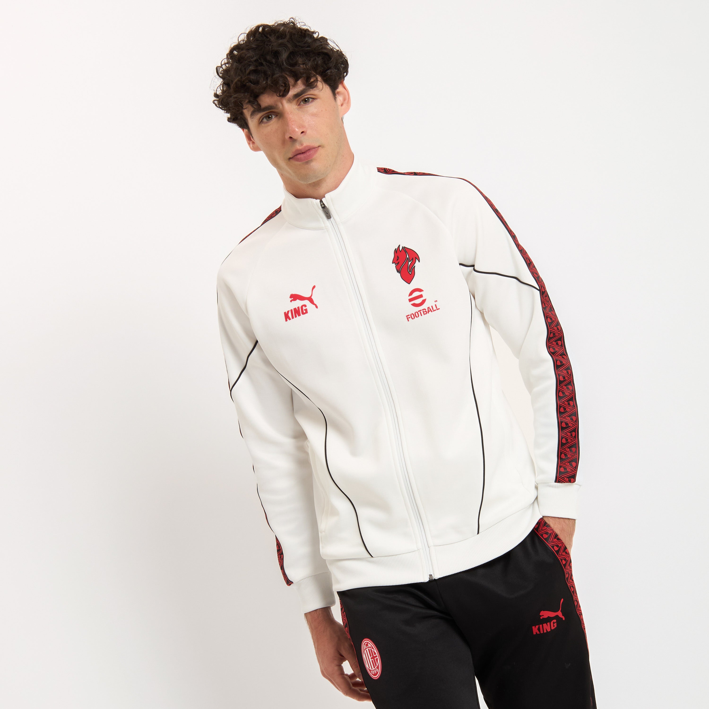 AC Milan King Giacca Uomo Bianca Zip Cotone Taglia Regolare