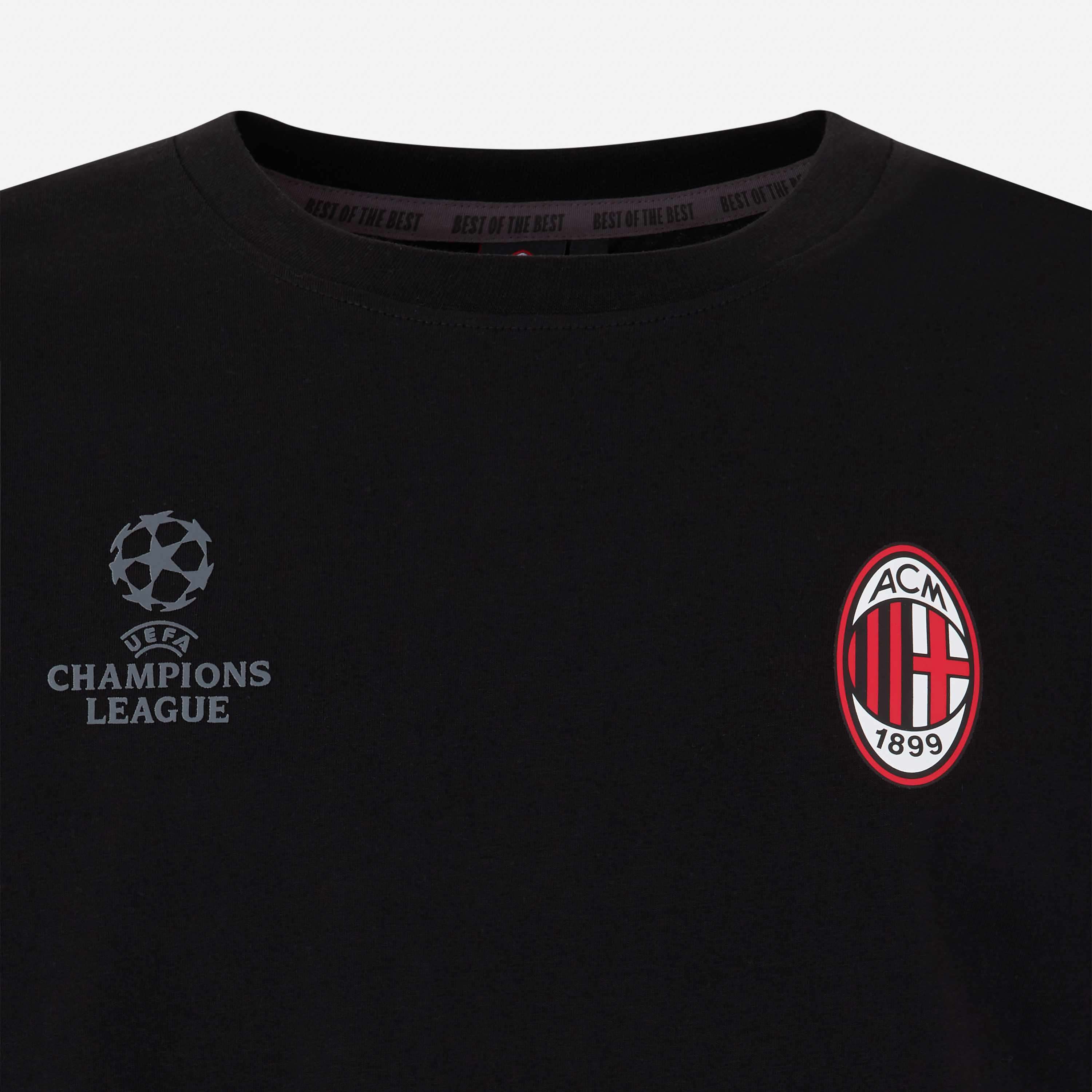 AC Milan Champions League T-Shirt Nera Logo Uomo Cotone