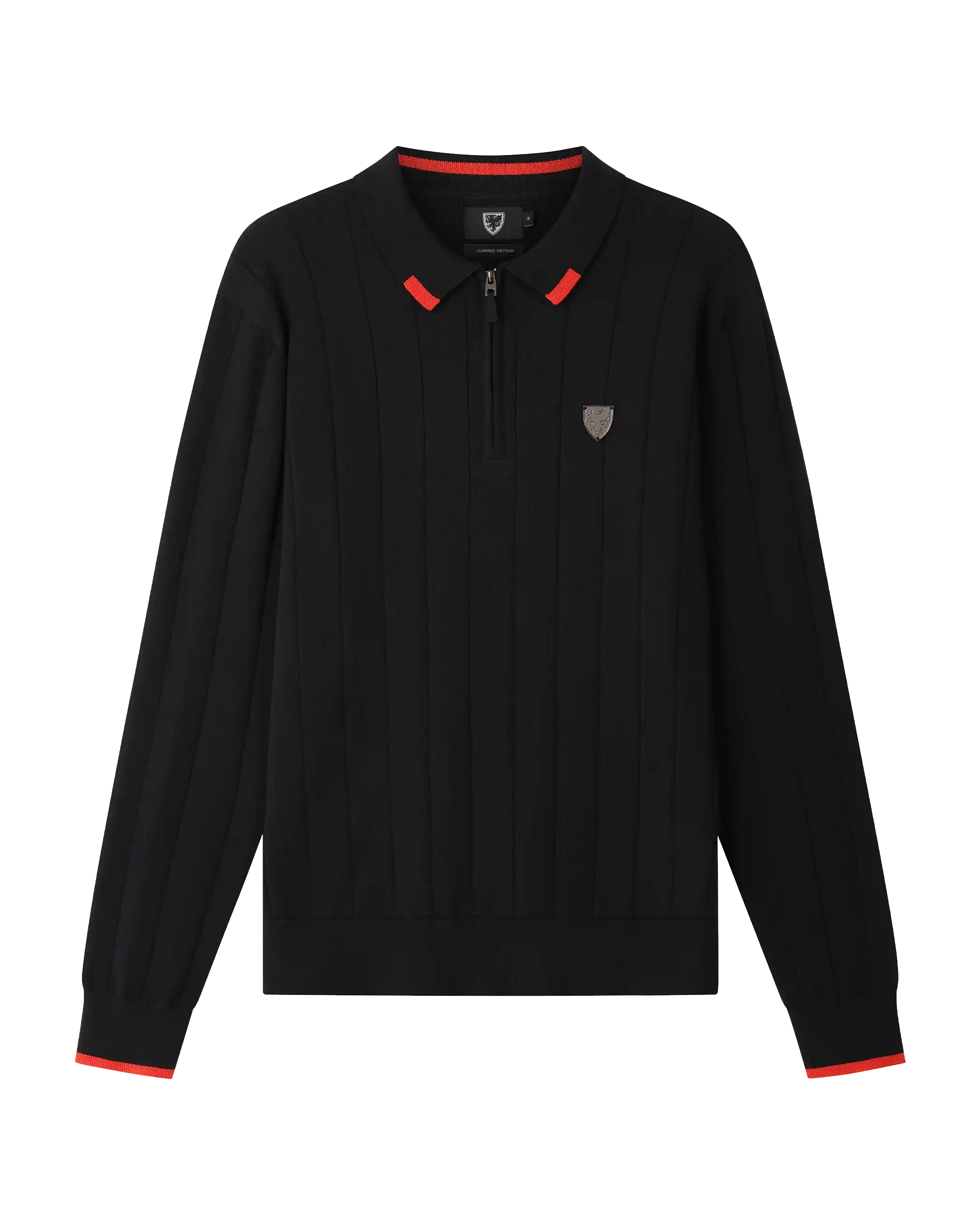 Wales 1876 polo manica lunga nera cotone M