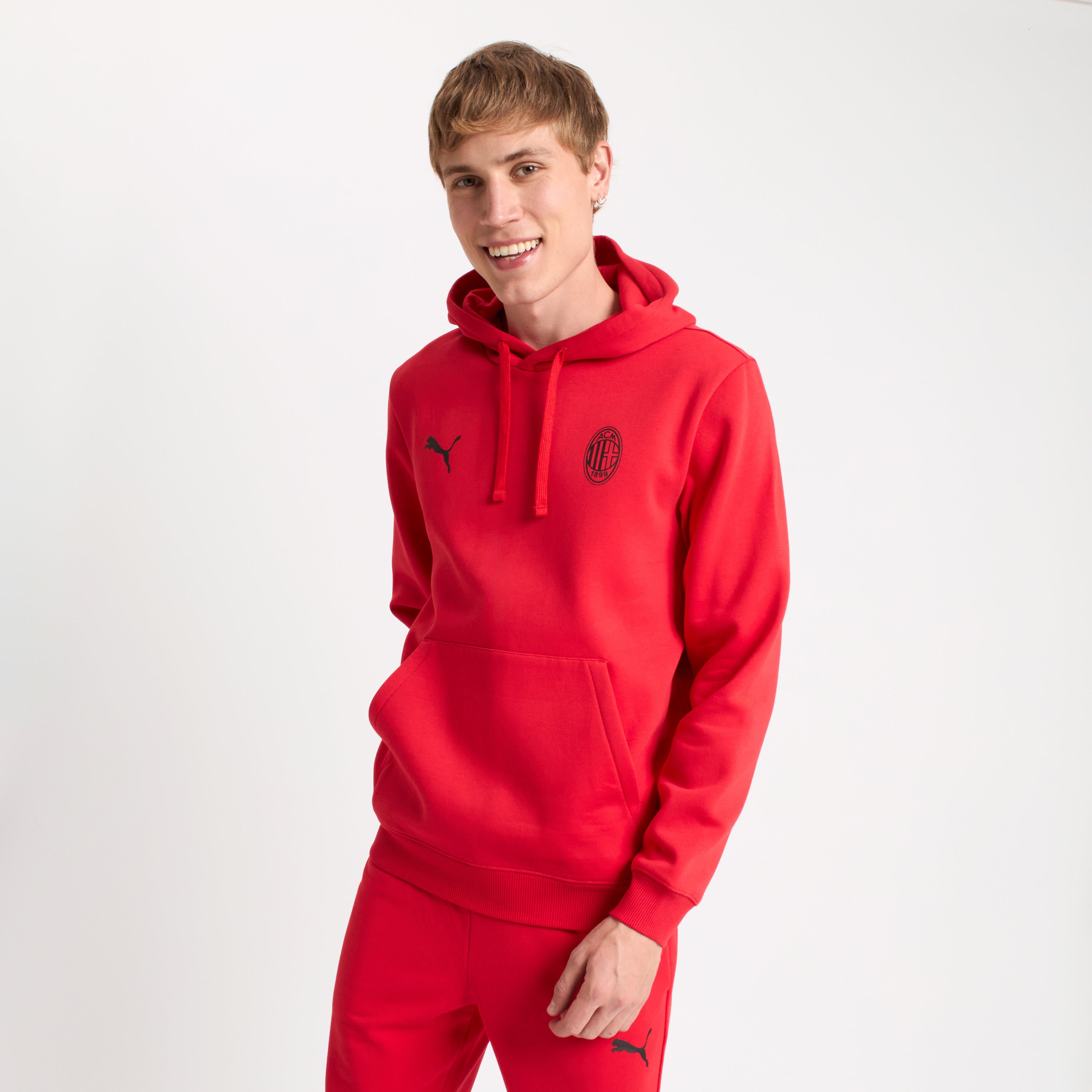 AC Milan Essential Hoodie felpa uomo rossa cappuccio