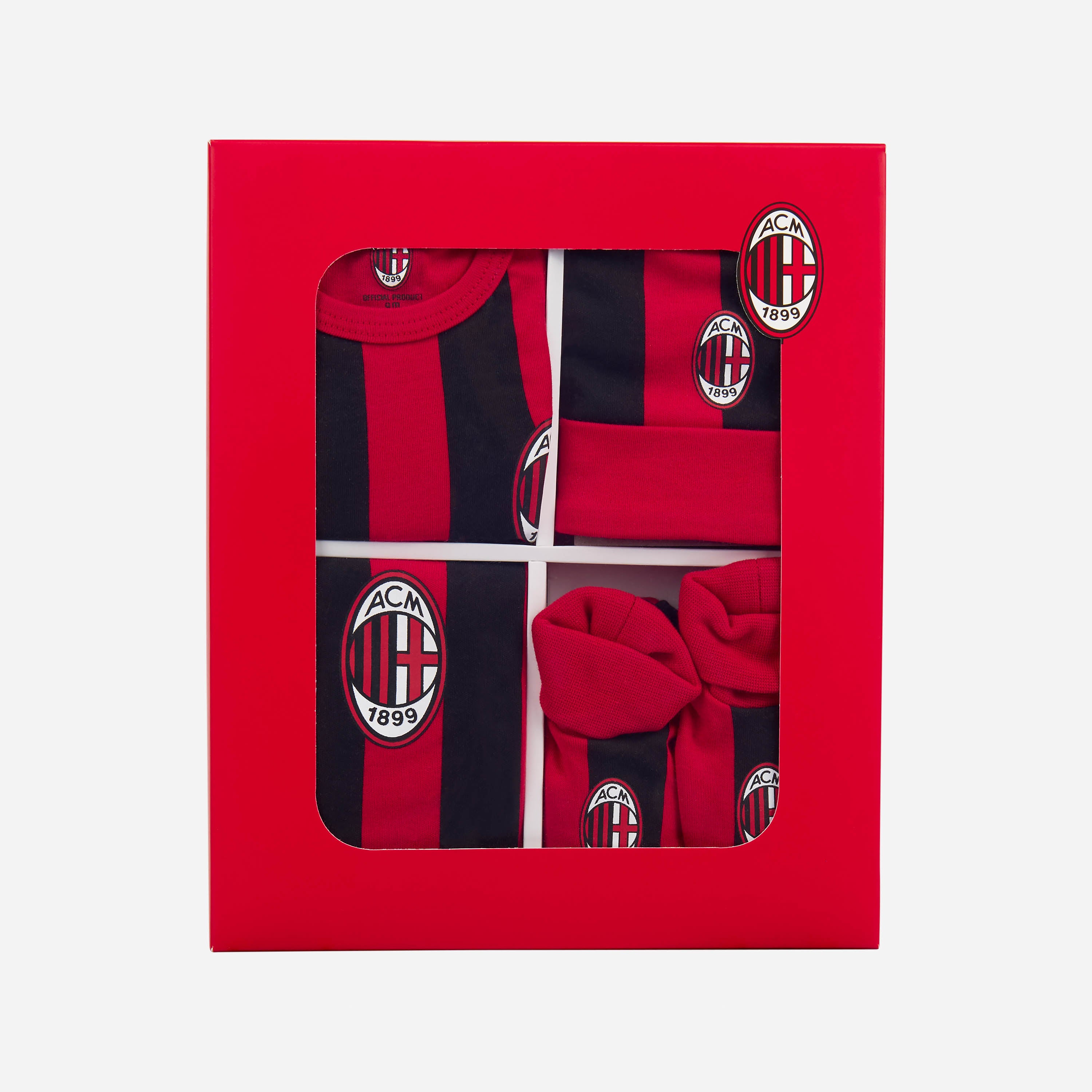 AC Milan Souvenir box regalo neonato rosso nero 4 pezzi
