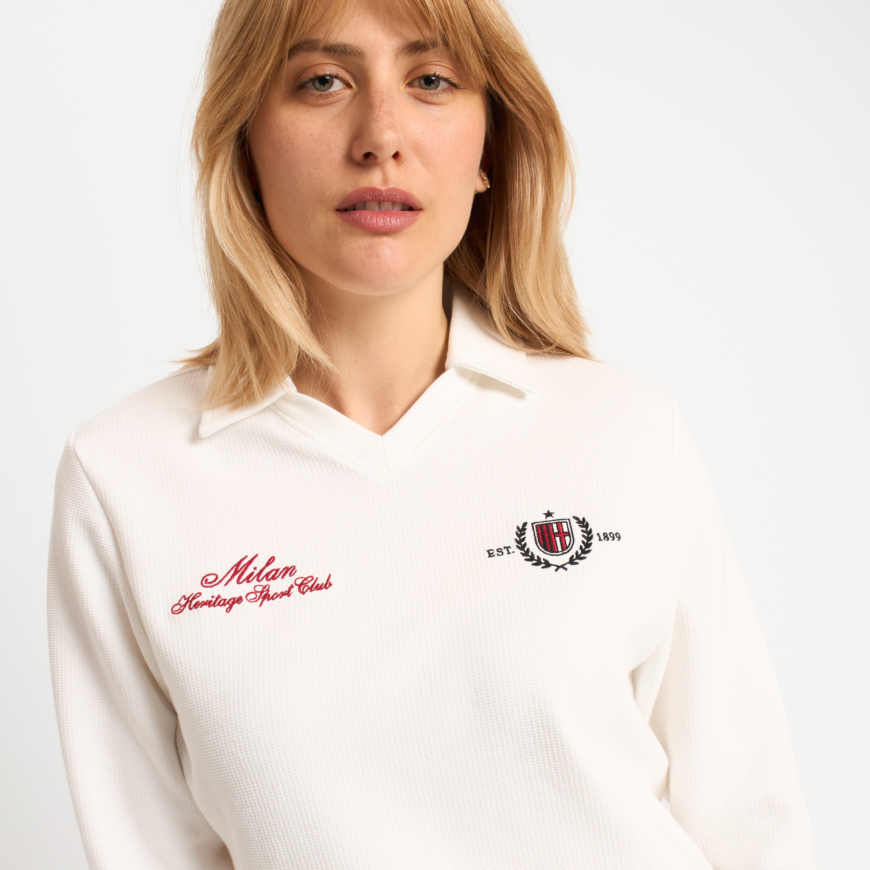 AC Milan Polo Milan Donna Manica Lunga Bianca Ricamo M