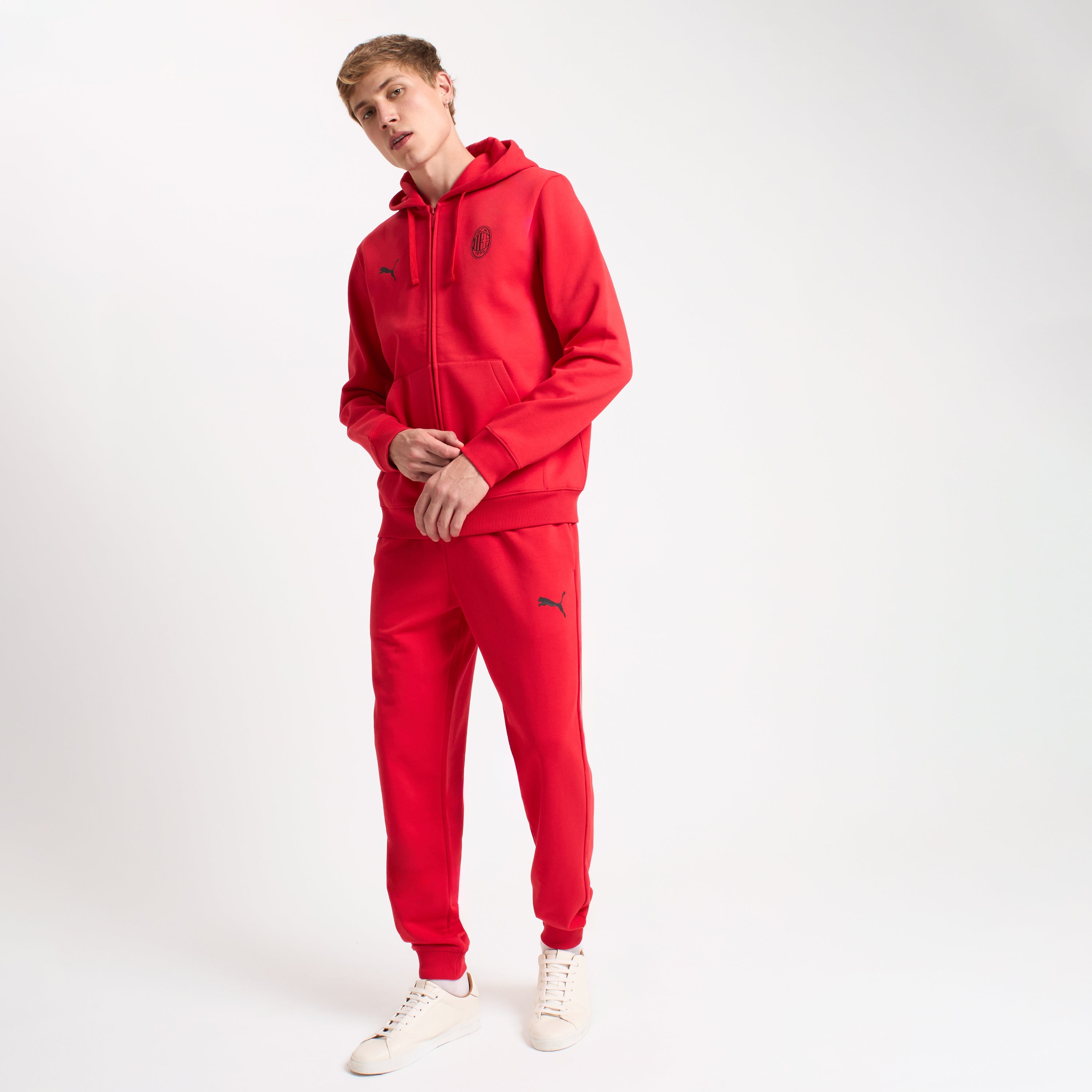 AC Milan Magliette Felpa Rossa Zip con Cappuccio Uomo Essential