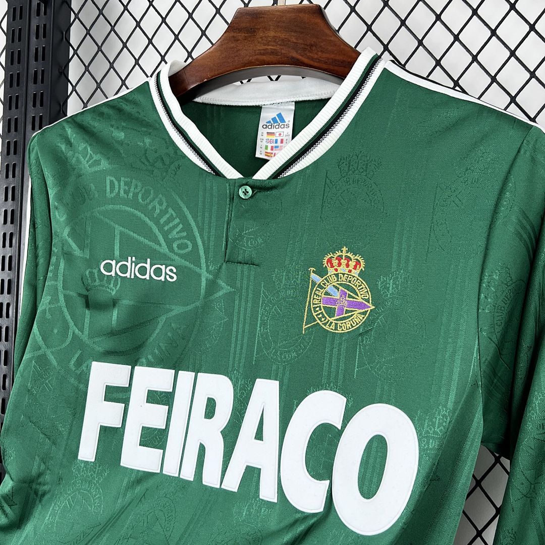 Deportivo La Coruña 1999/00 maglia manica lunga retro blu bianco
