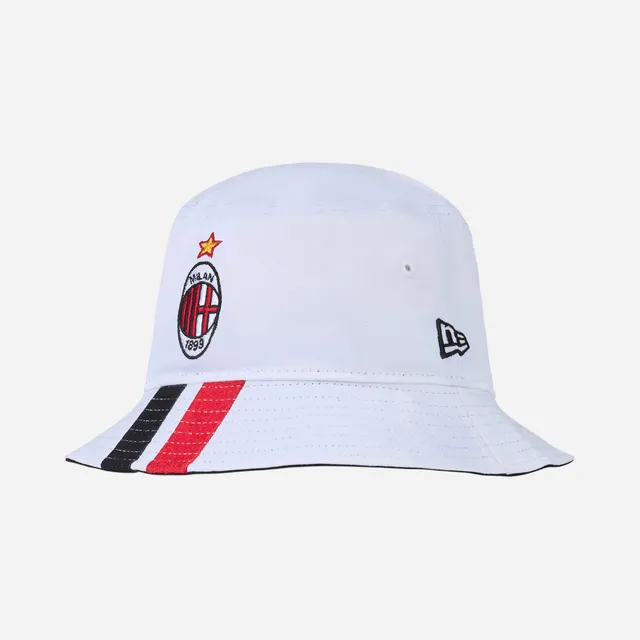 New Era X AC Milan Bucket Hat Bianco Cotone Logo Ricamato