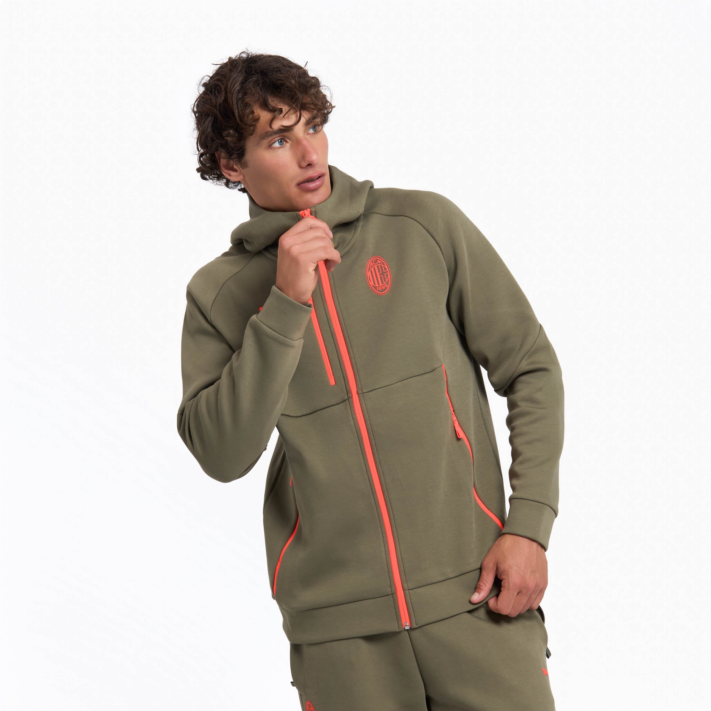 AC Milan Pumatech Giacca Verde Zip Cappuccio Uomo