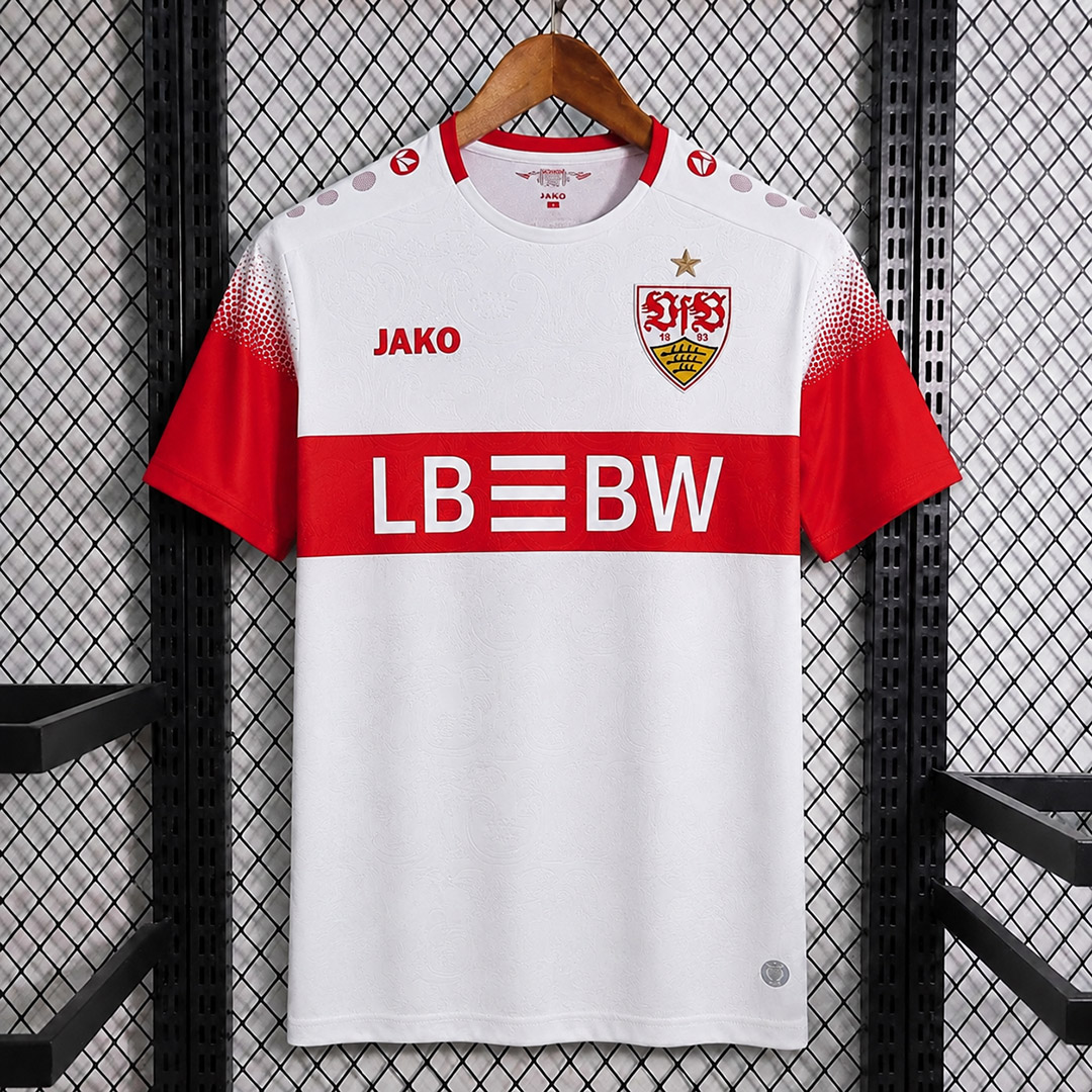 Stoccarda 2026/27 prima maglia home bianca fascia rossa