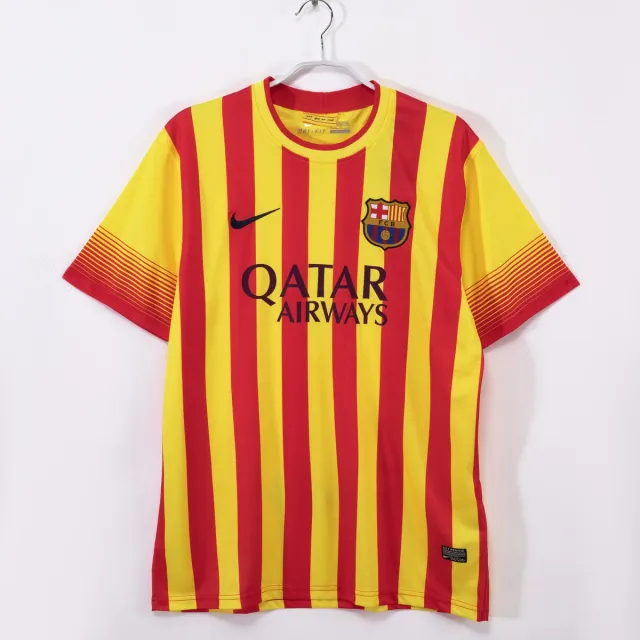 Barcellona 2013/14 seconda maglia retro senyera righe giallorosse