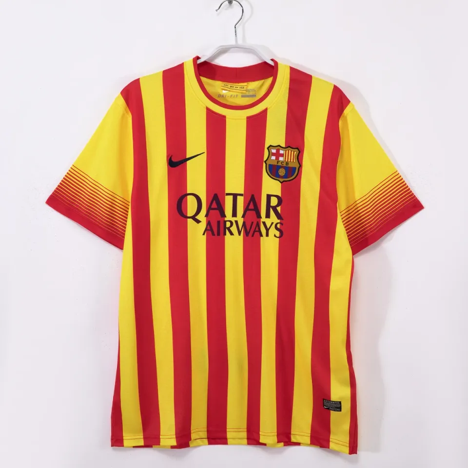 Barcellona 2013/14 seconda maglia retro senyera righe giallorosse