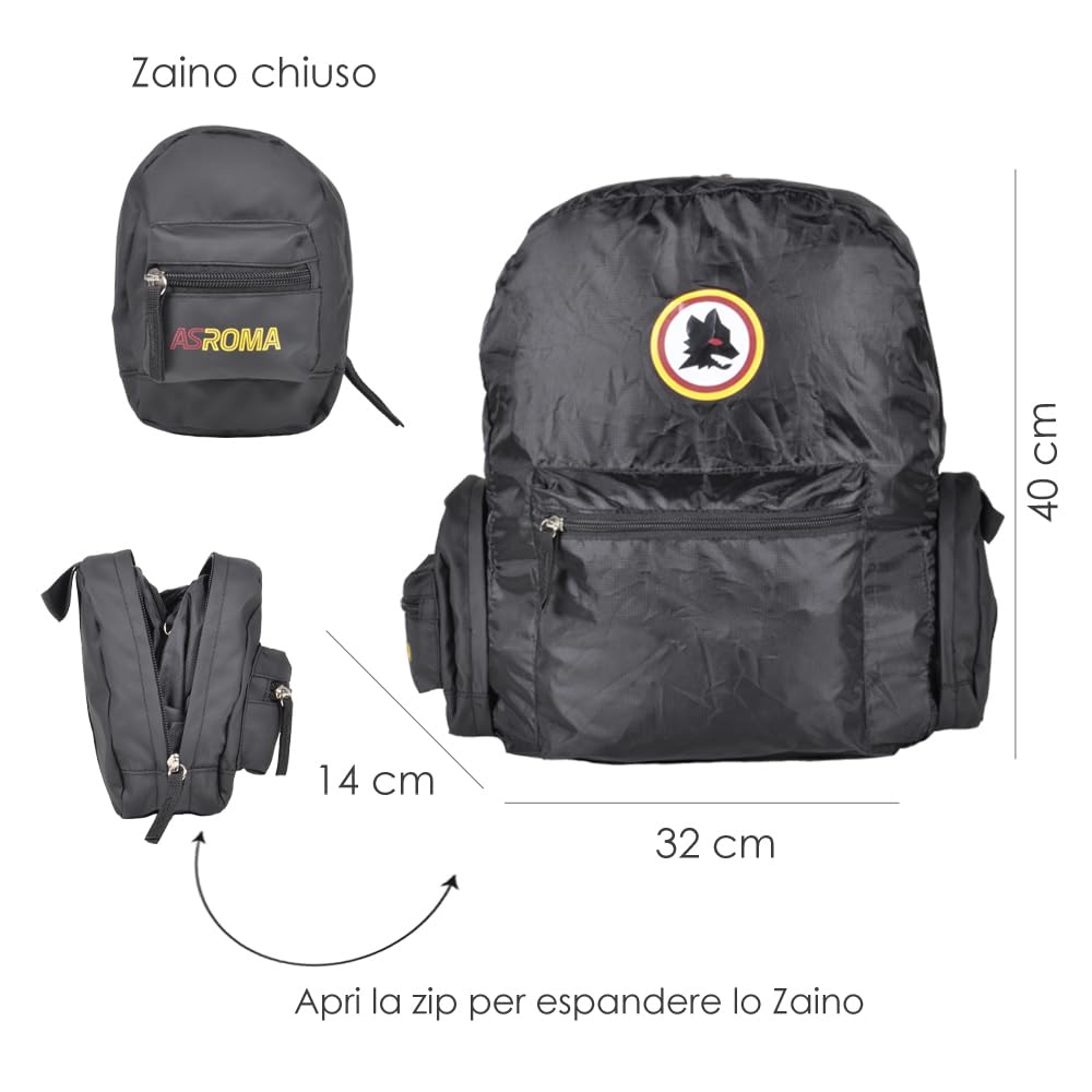 Roma Fanshop Zaino Richiudibile Lupetto Nero AS Roma