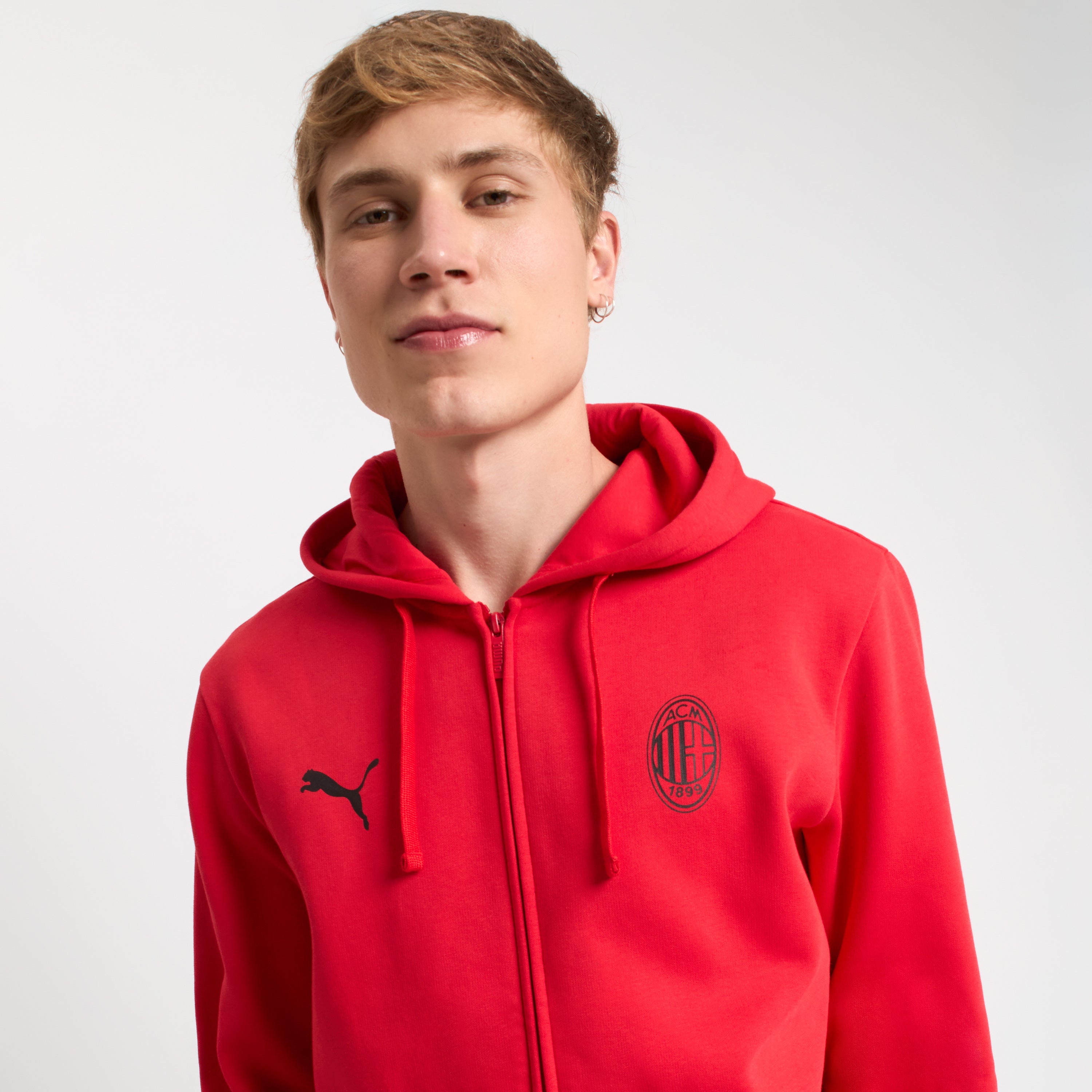 AC Milan Magliette Felpa Rossa Zip con Cappuccio Uomo Essential