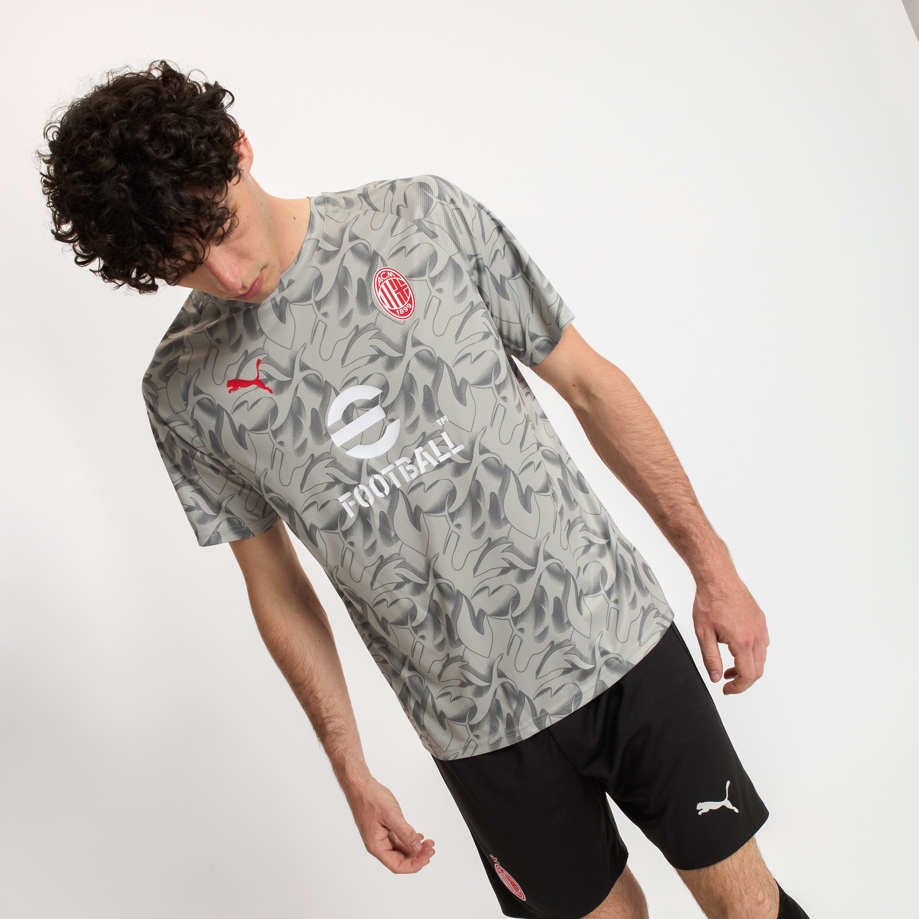 Milan Prematch 2025/26 maglia grigia uomo poliestere riciclato