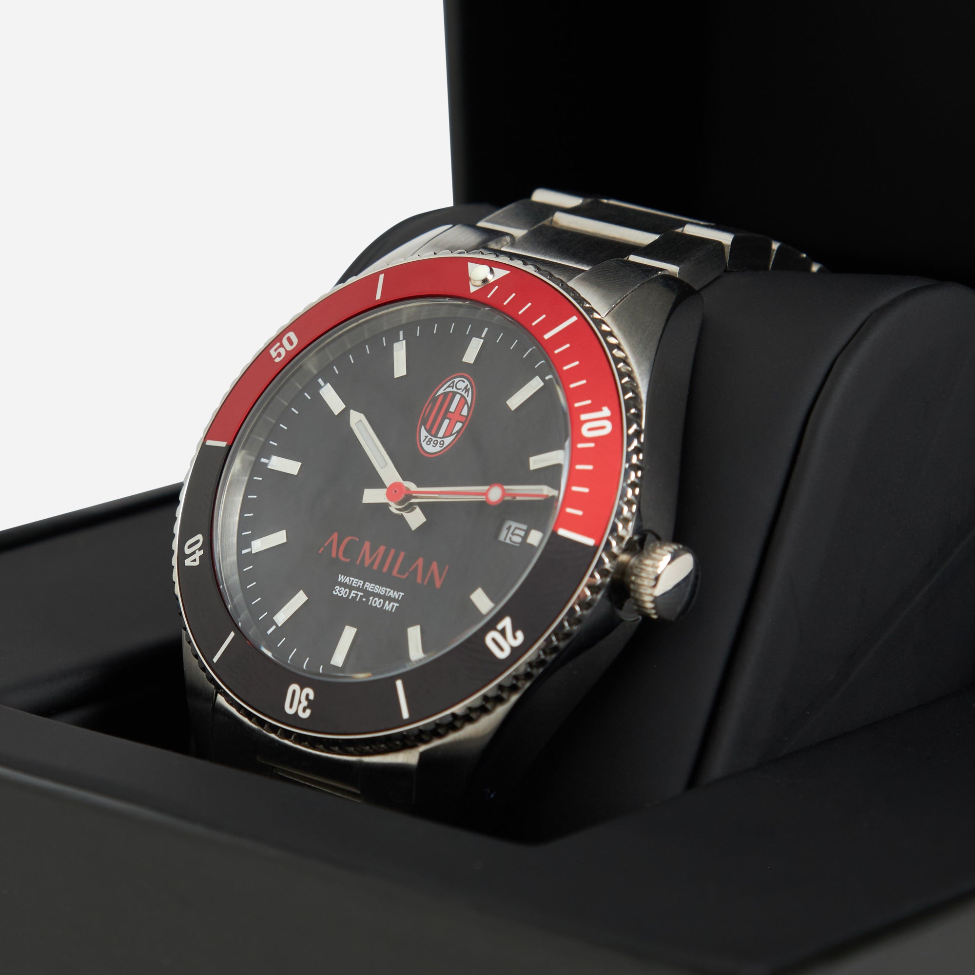 AC Milan Orologio in Acciaio Quadrante Nero Logo Ufficiale
