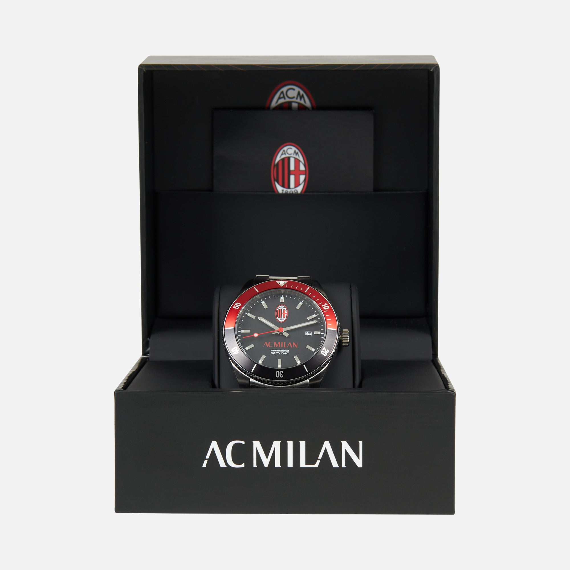 AC Milan Orologio in Acciaio Quadrante Nero Logo Ufficiale