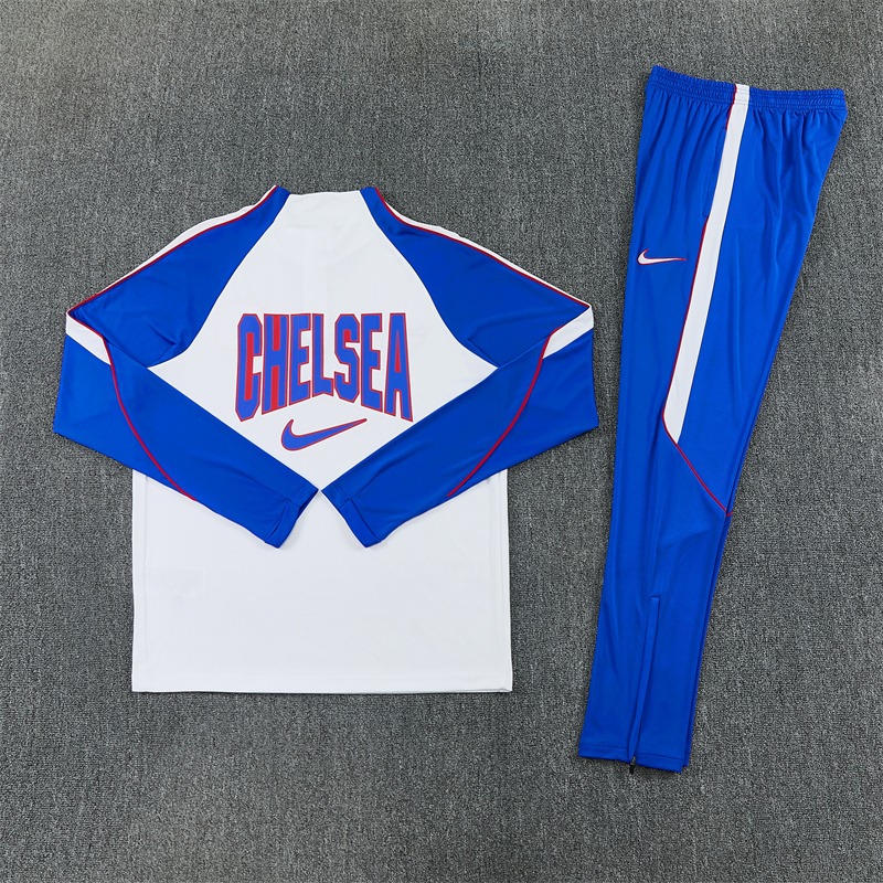 Chelsea 2026/27 Tuta Bianca Half Zip Pantaloni Blu