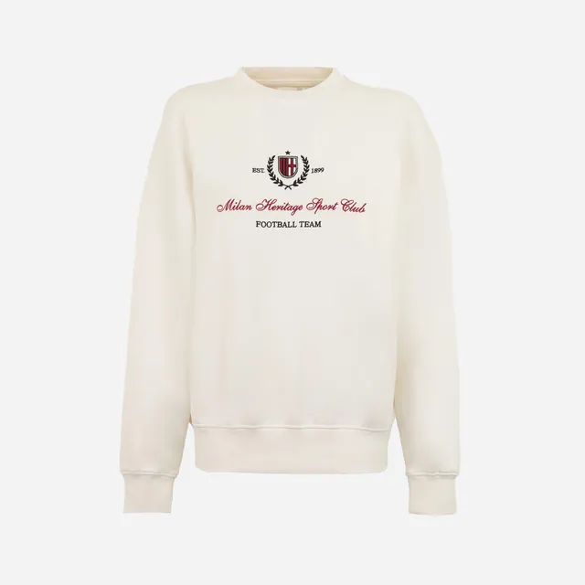 AC Milan Felpa Donna Bianca Girocollo Ricamo Cotone