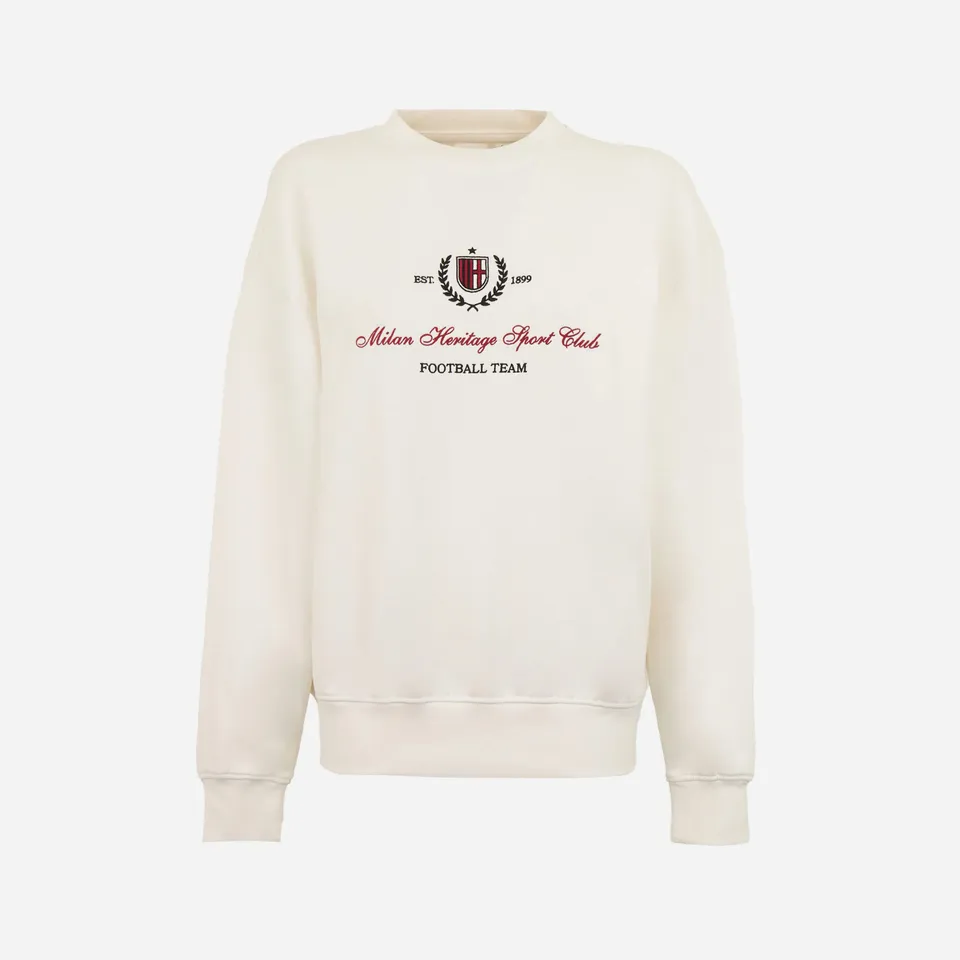 AC Milan Felpa Donna Bianca Girocollo Ricamo Cotone