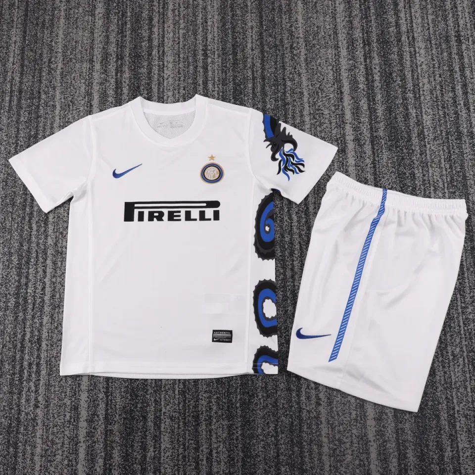 Inter 2010/11 Completo Bambino away Bianco maglia+pantaloncini